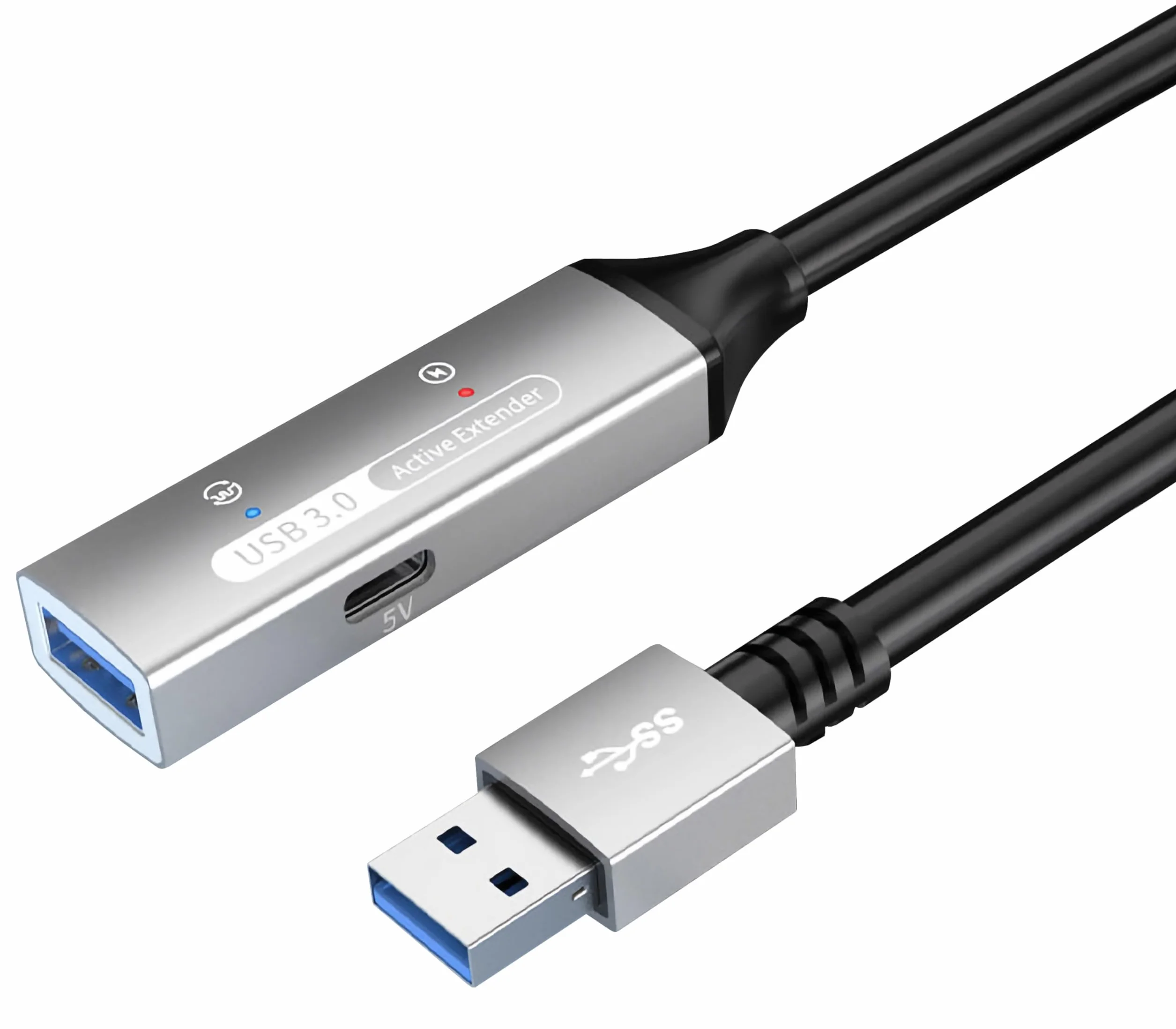 PREMIUMCORD Aktywny Przedłużacz USB z Repeaterem 20m, Złącze Żeńskie Typu A do Męskiego, USB 3.2 Gen 1 SuperSpeed 5Gbit/s, 2x Ekranowany, Obudowa Aluminiowa, Czarny, Długość 20m