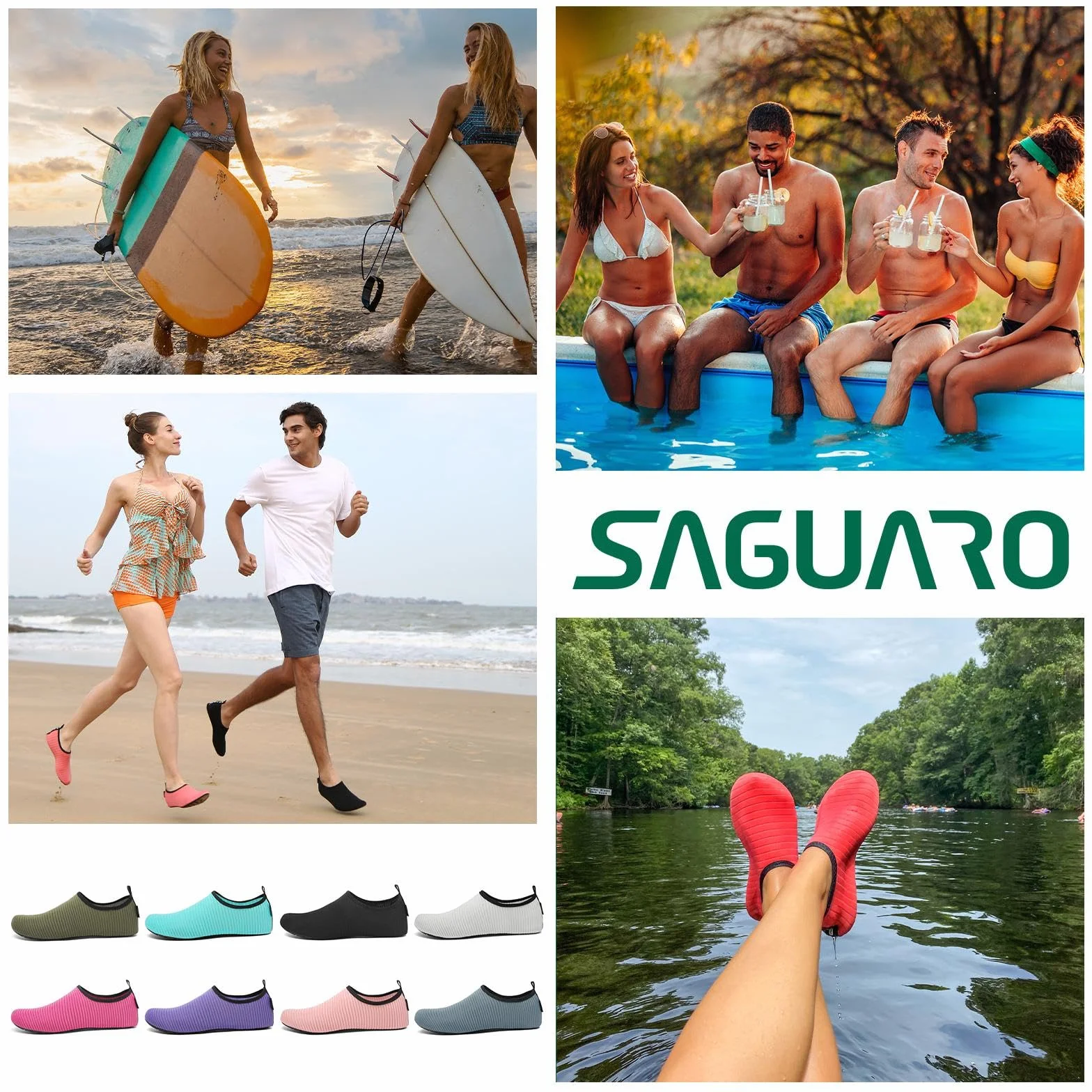 SAGUARO 7 otworów drenażowych, szybkoschnące, antypoślizgowe, buty kąpielowe unisex, rozmiar 36-47, czarne