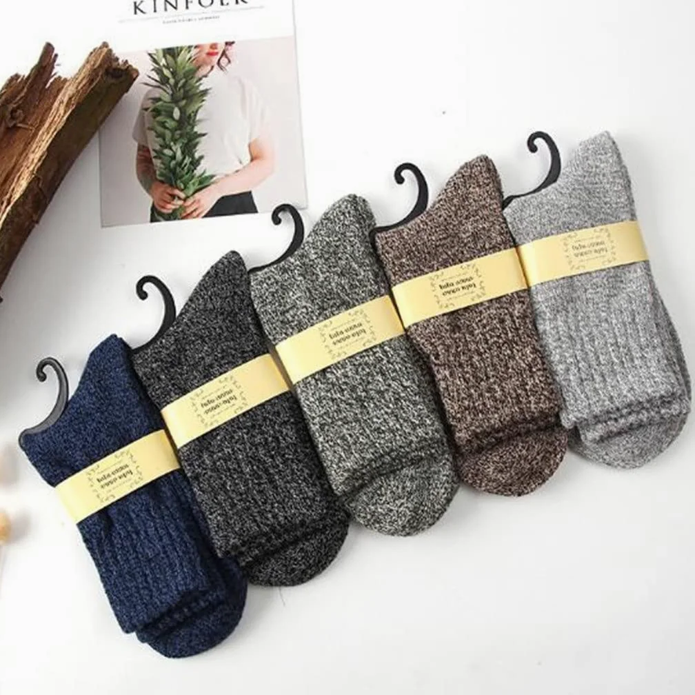 5 Pair/Set Męskie Skarpety Wełniane Stripe Casual Gruby Zimowe Ciepłe Skarpety Mężczyzna (Kolor: 5 par Rozmiar: Jeden rozmiar) (Color : 5 Pairs, Size : One Size)