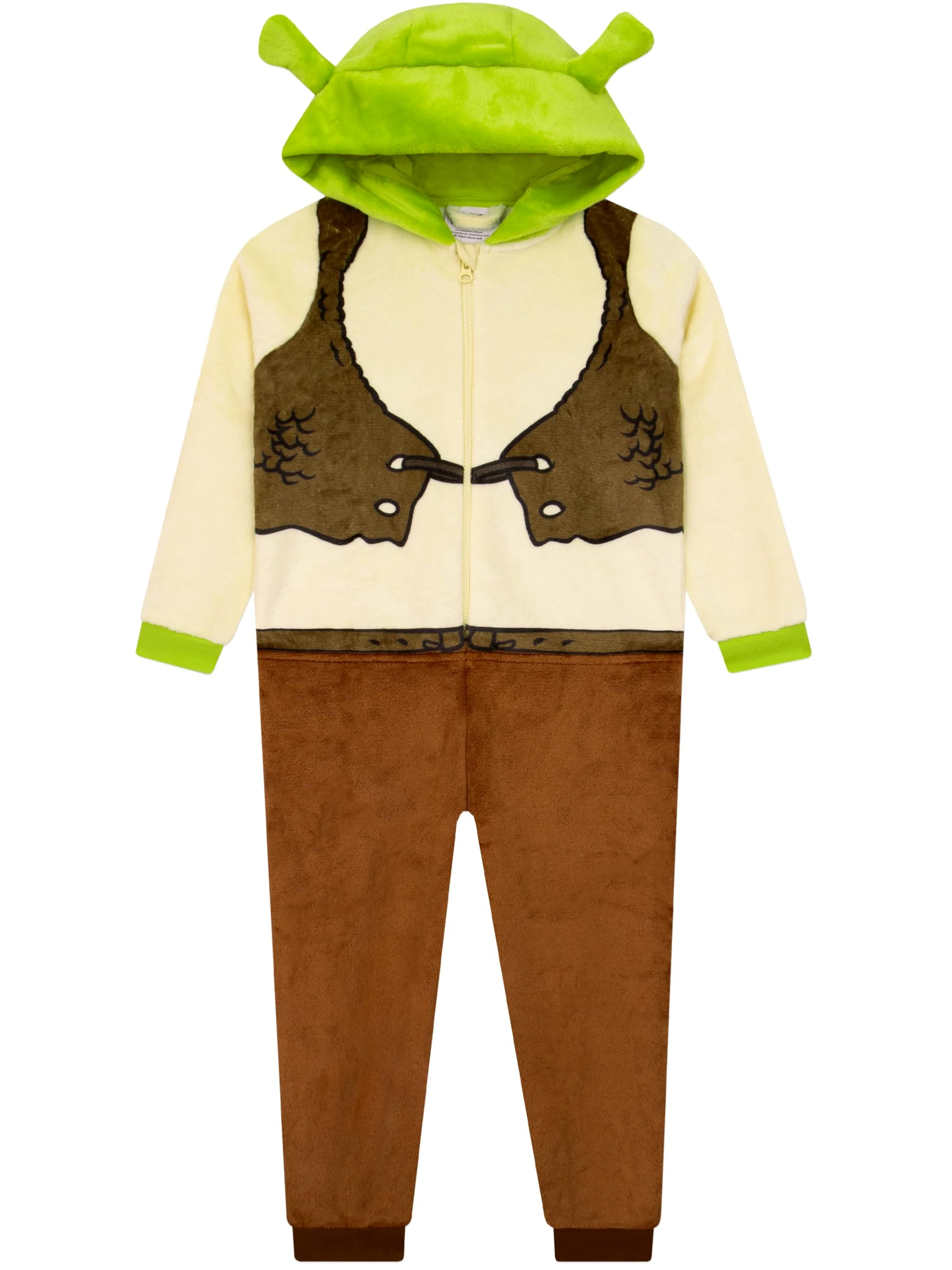 DreamWorks Shrek Kombinezon z Kapturem i Uszami 3D dla Chłopców, Jednoczęściowa Piżama