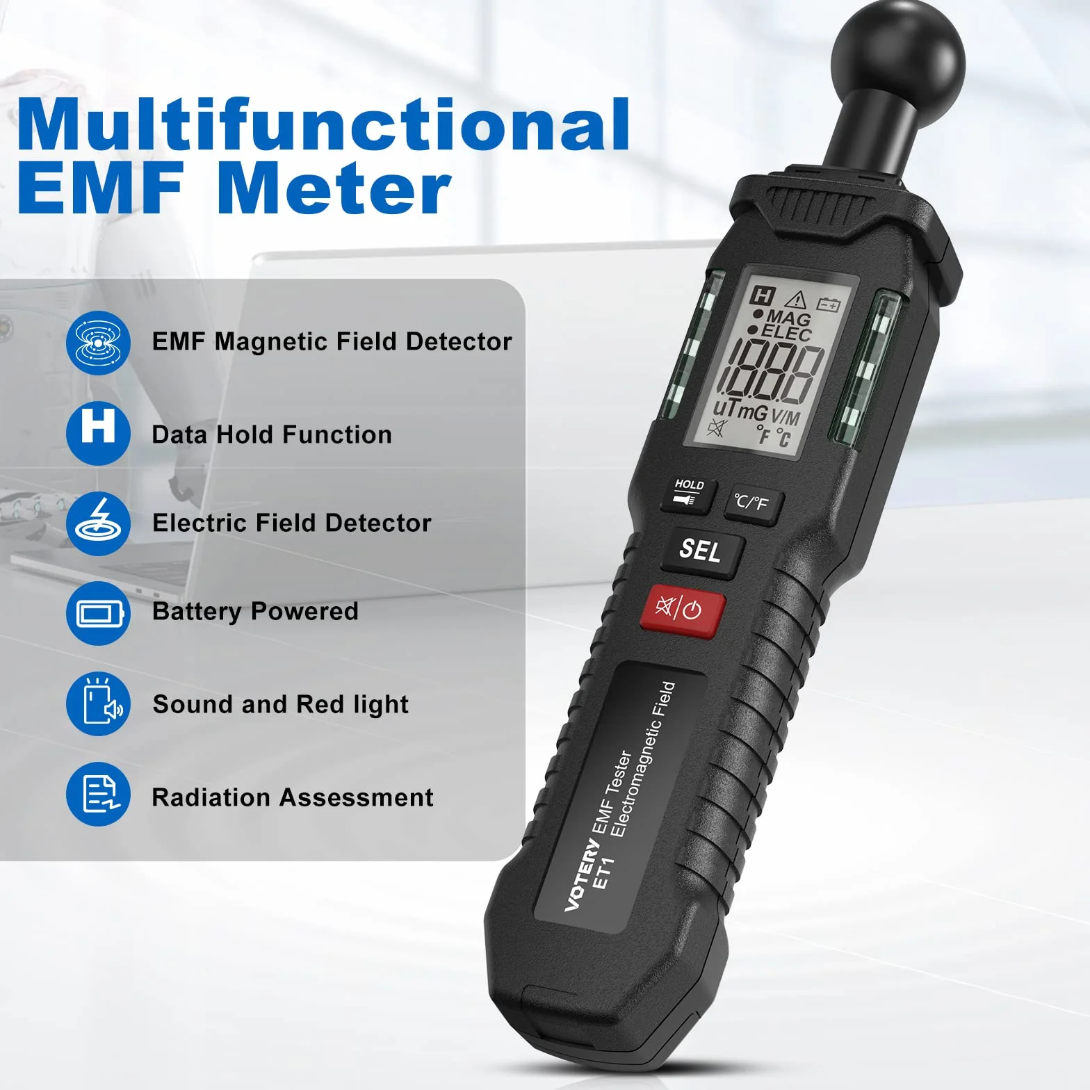 EMF miernik pola magnetycznego, detektor promieniowania, ręczny LCD EMF, odpowiedni do kontroli EMF w domach, biurach, na zewnątrz, elektrowni, pomieszczeniach komputerowych itd.