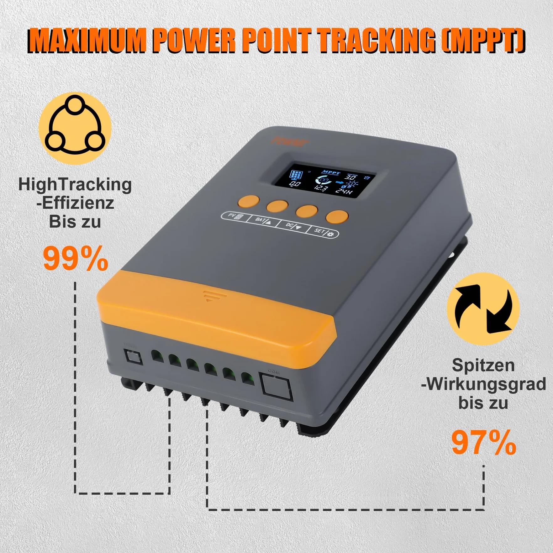 PowMr Regulator ładowania słonecznego MPPT 35 A 12 V/24 V, Max PV Open Voltage 100 V, z różnymi funkcjami automatycznej ochrony, maksymalna moc wejściowa 420 W/840 W