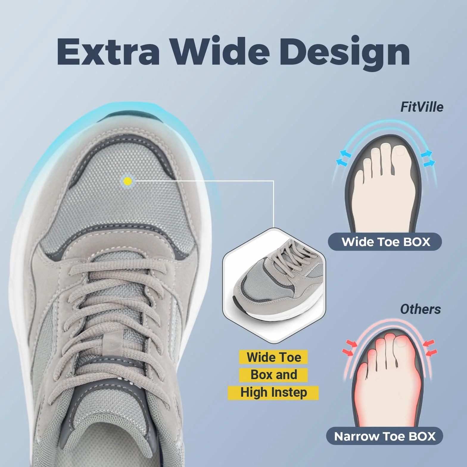 FitVille Buty do biegania Męskie Extra Wide Trampki Oddychające Sportowe dla Szerokich Stóp