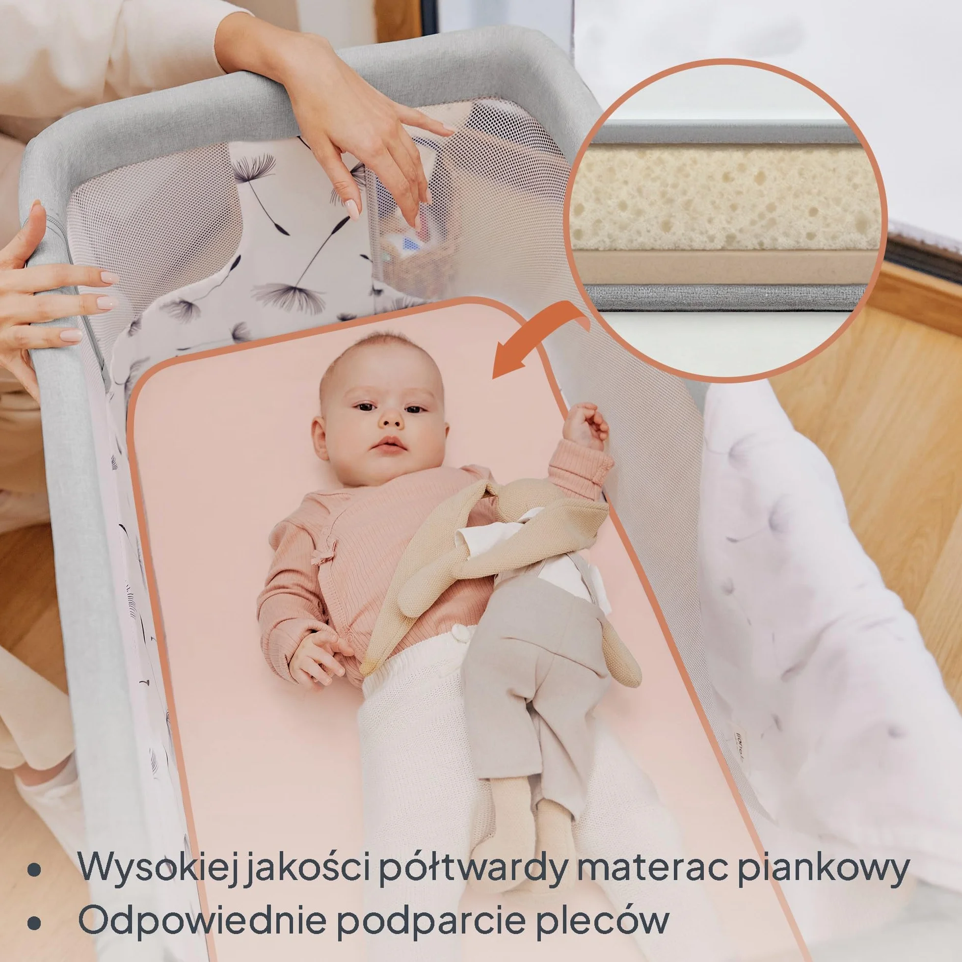 LIONELO Aurora 3 w 1 Łóżeczko Dziecięce do 9 kg, Łóżko Dostawne, Kołyska, Regulacja Wysokości oraz Kąta Nachylenia Materaca, 4 Kółka z Hamulcem Ergonomiczny Materac Torba (Szary)