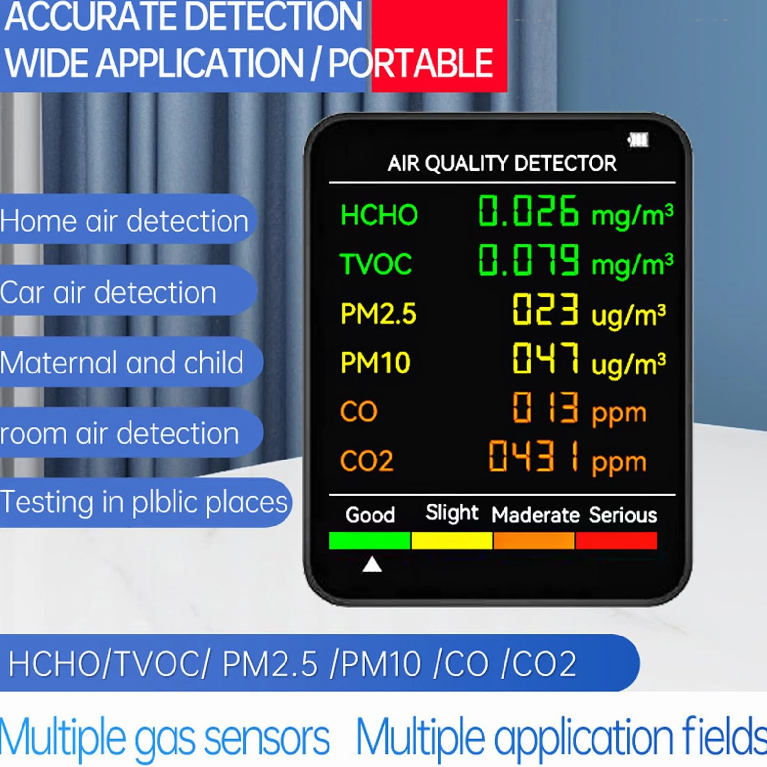 Monitor CO2, Mierniki Jakości Powietrza w Pomieszczeniach Przenośny Detektor Dwutlenku Węgla, Podświetlany Ekran LCD CO2 TVOC HCHO PM2.5 PM10 Tester z Budzikiem, do Domu, (WHITE)