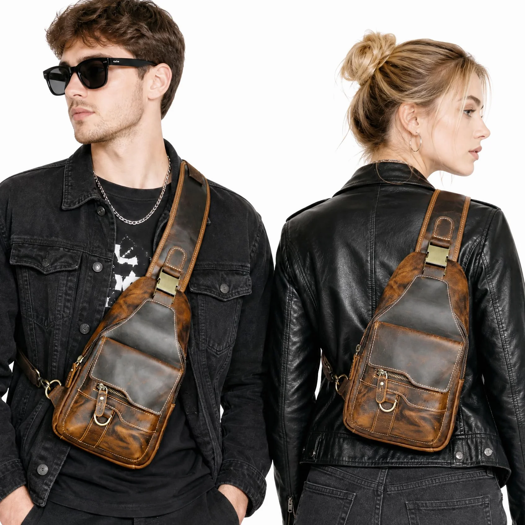 Gruby szalony koń skórzana trójkątna torba na ramię crossbody torba podróżna na jedno ramię plecak na co dzień dla mężczyzn mężczyzn 3028, 100% prawdziwa skóra-8013 kawa, m