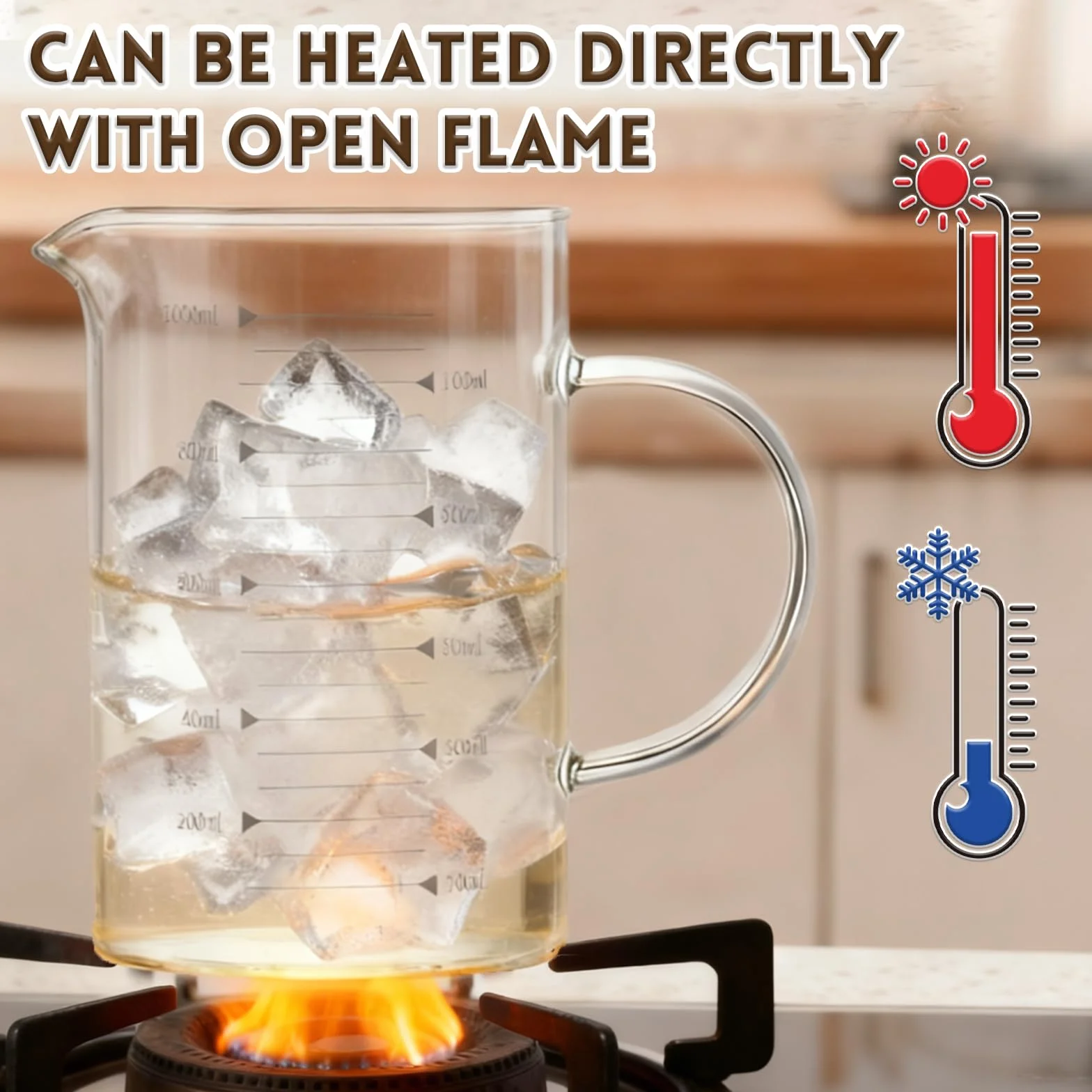 YAYODS Szklany kubek z miarką 1 l – kubek z miarką 1000 ml – odporne na wysokie temperatury szkło borokrzemowe kubek z miarką z podziałką – szklany kubek z miarką z uchwytami do kuchni