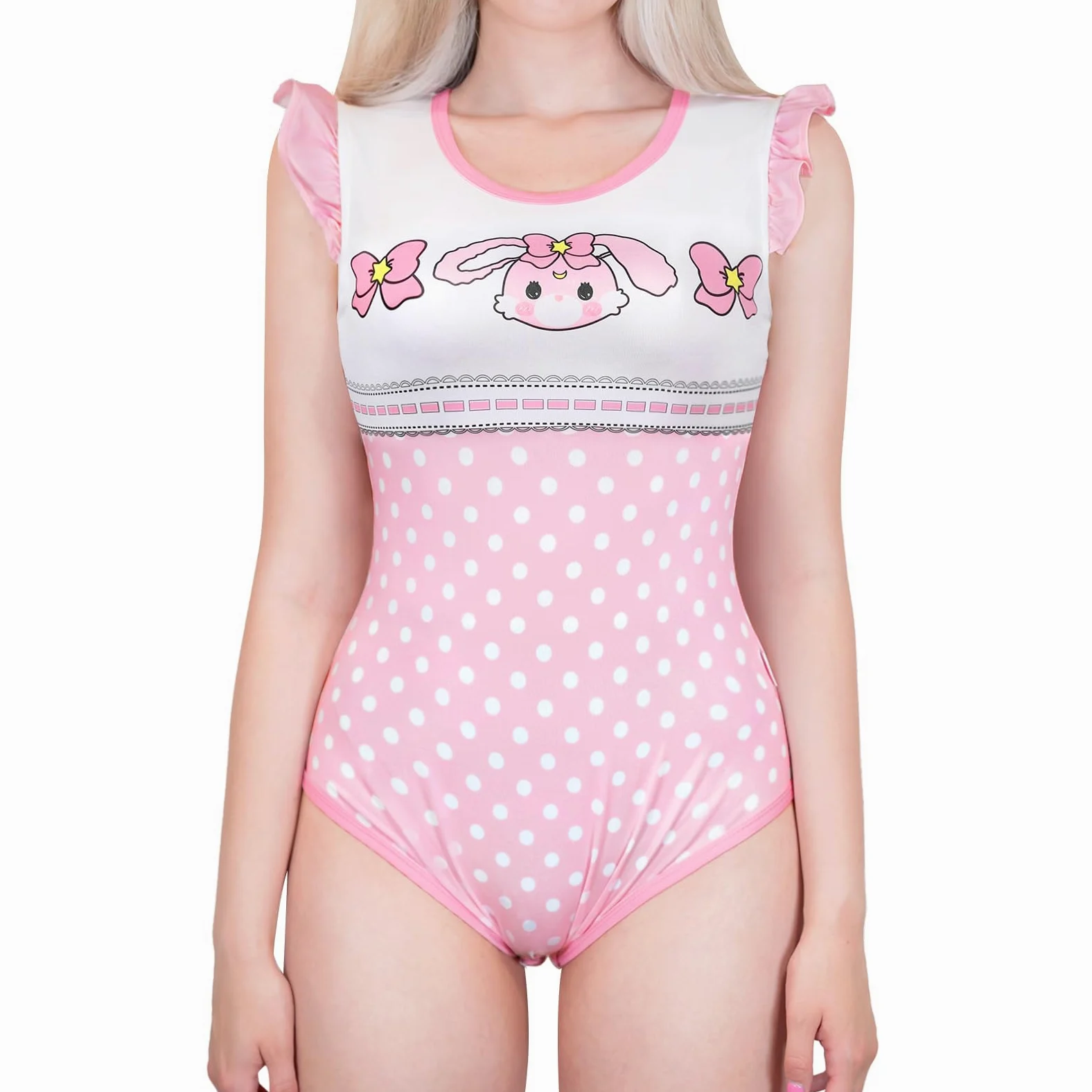 LittleForBig Jedwabisty kombinezon bez rękawów z falbanką Onesie Piżama Body - Usagi Vintage Onesie