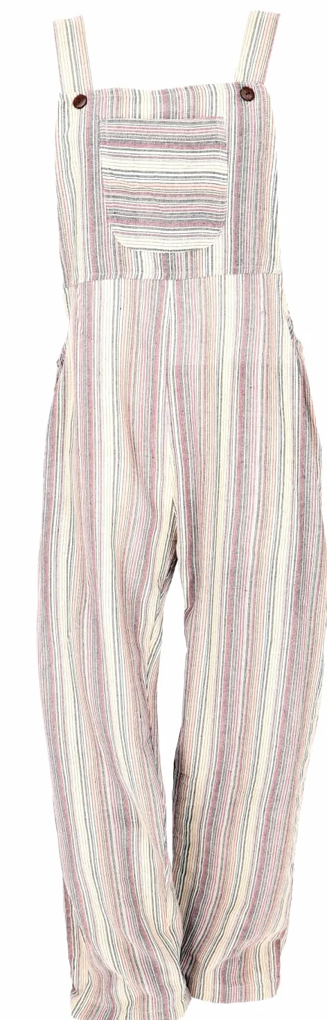 GURU SHOP Przewiewne ogrodniczki, w paski, styl etno oversize, jednoczęściowy, letni kombinezon, damskie bawełniane