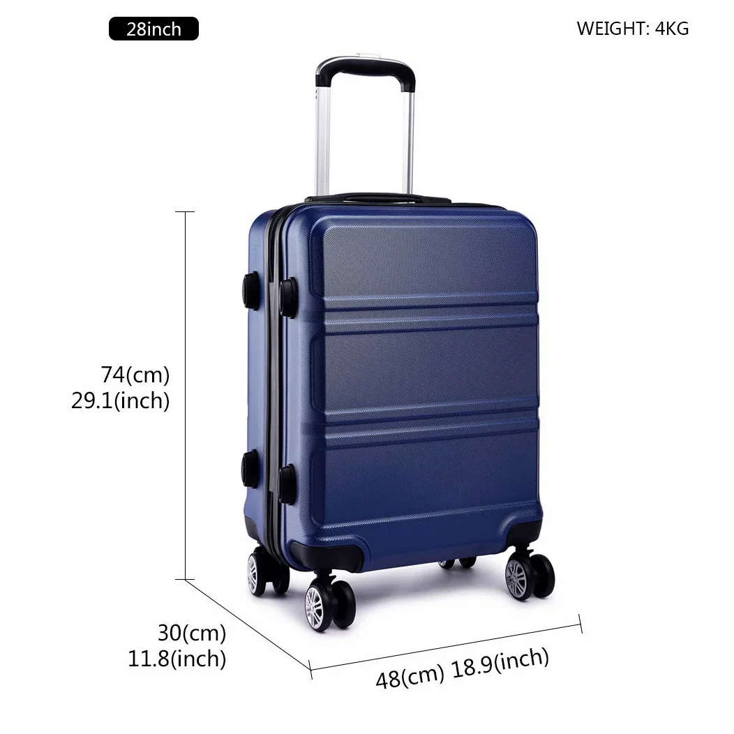 Kono Zestaw 4 lekkich walizek z twardą obudową ABS z 4 kołami obrotowymi i zamkiem TSA 50 cm, 61 cm, 71 cm + walizka na kosmetyki 30 cm, granatowy, Sets of 3, Podręczny