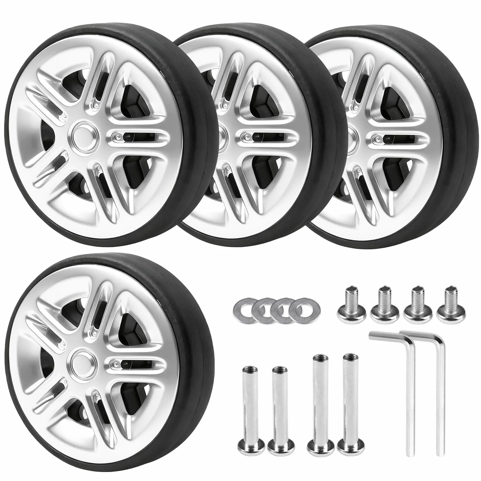 4 sztuki kółek zapasowych do walizki, 50×12 mm, czarne kółka walizkowe, z zestawem części zamiennych do naprawy, odporne na zużycie, uniwersalne kółka z gumy PU, kółka bagażowe do wózków, kółko