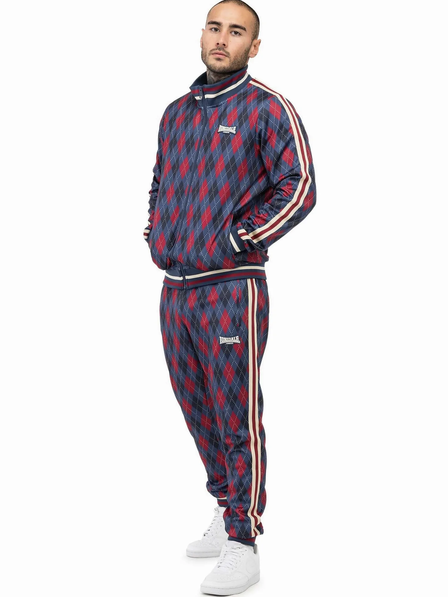 Lonsdale M?ski dres treningowy w?ski krój Redford, granatowy/czerwony/ecru, XXL, 117636, granatowy/czerwony/ecru, XXL
