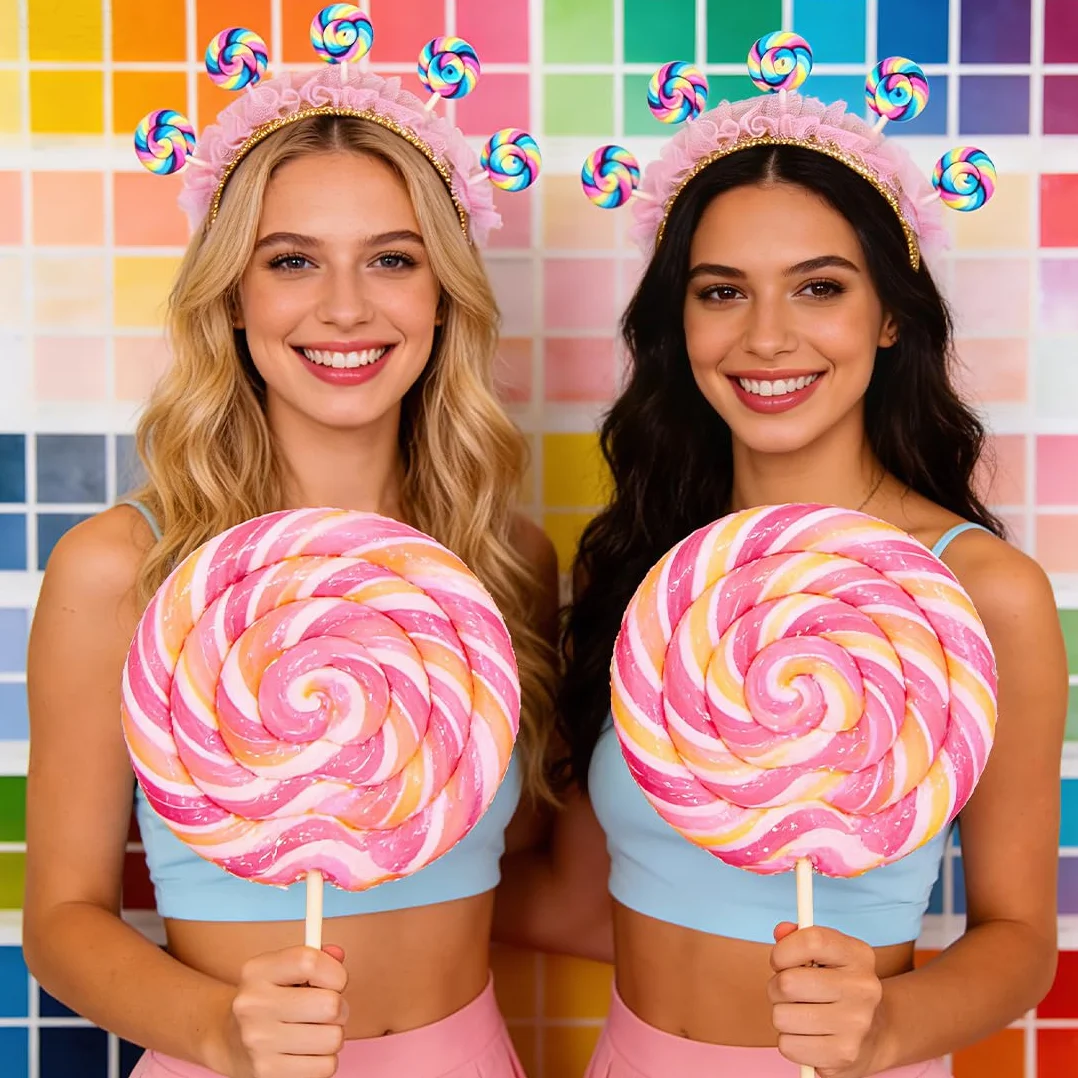 Cukierkowa opaska na włosy, na karnawał, dla kobiet, słodka ozdoba na głowę, cukierki lollipop, tęczowa opaska do włosów, urocza cukierkowa opaska do kostiumu, akcesoria na karnawał imprezę tematyczną