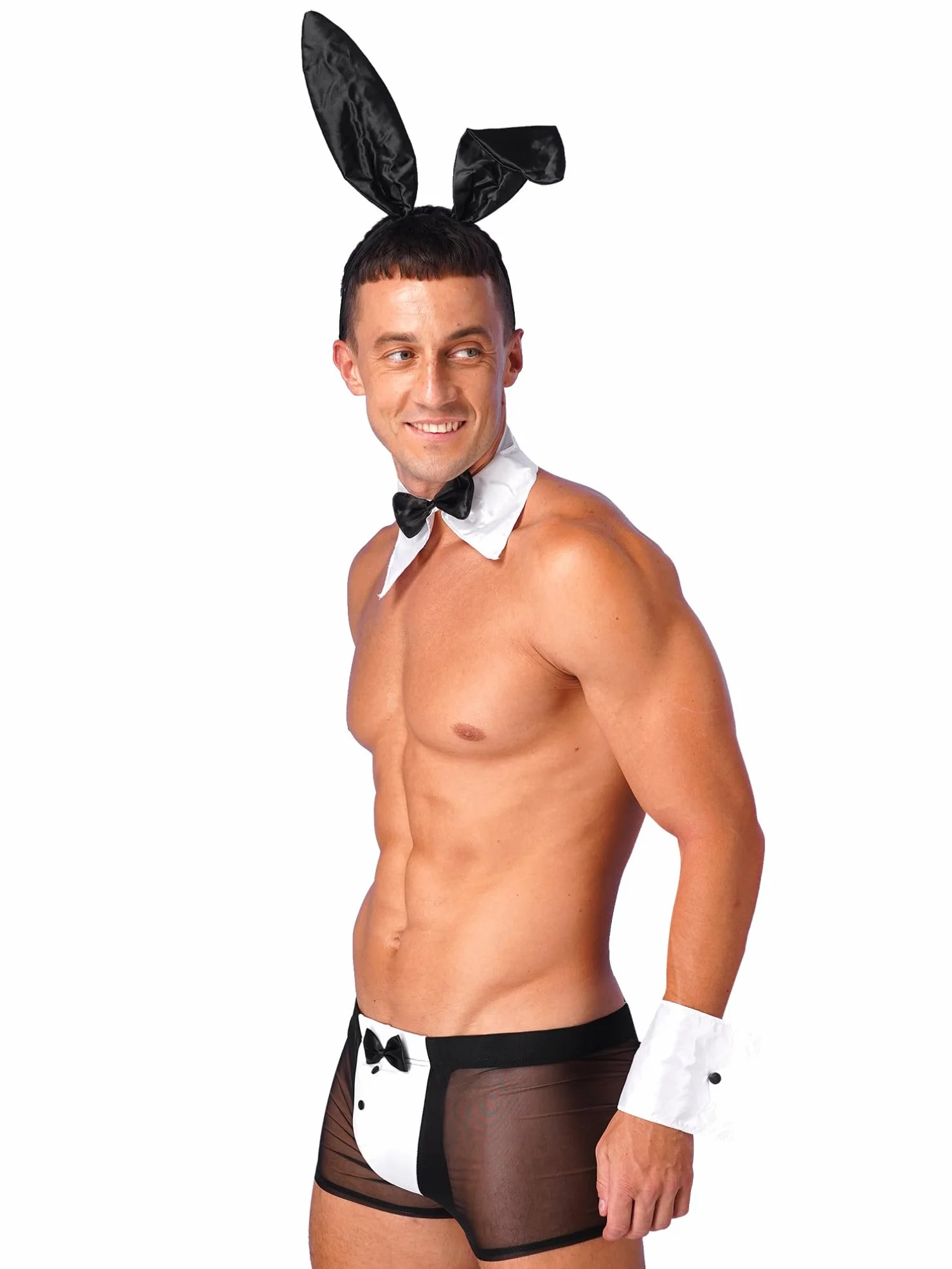 YiZYiF Męski strój kelnerski z paskami cosplay bielizna erotyczna przezroczysta siatka zestaw bokserek