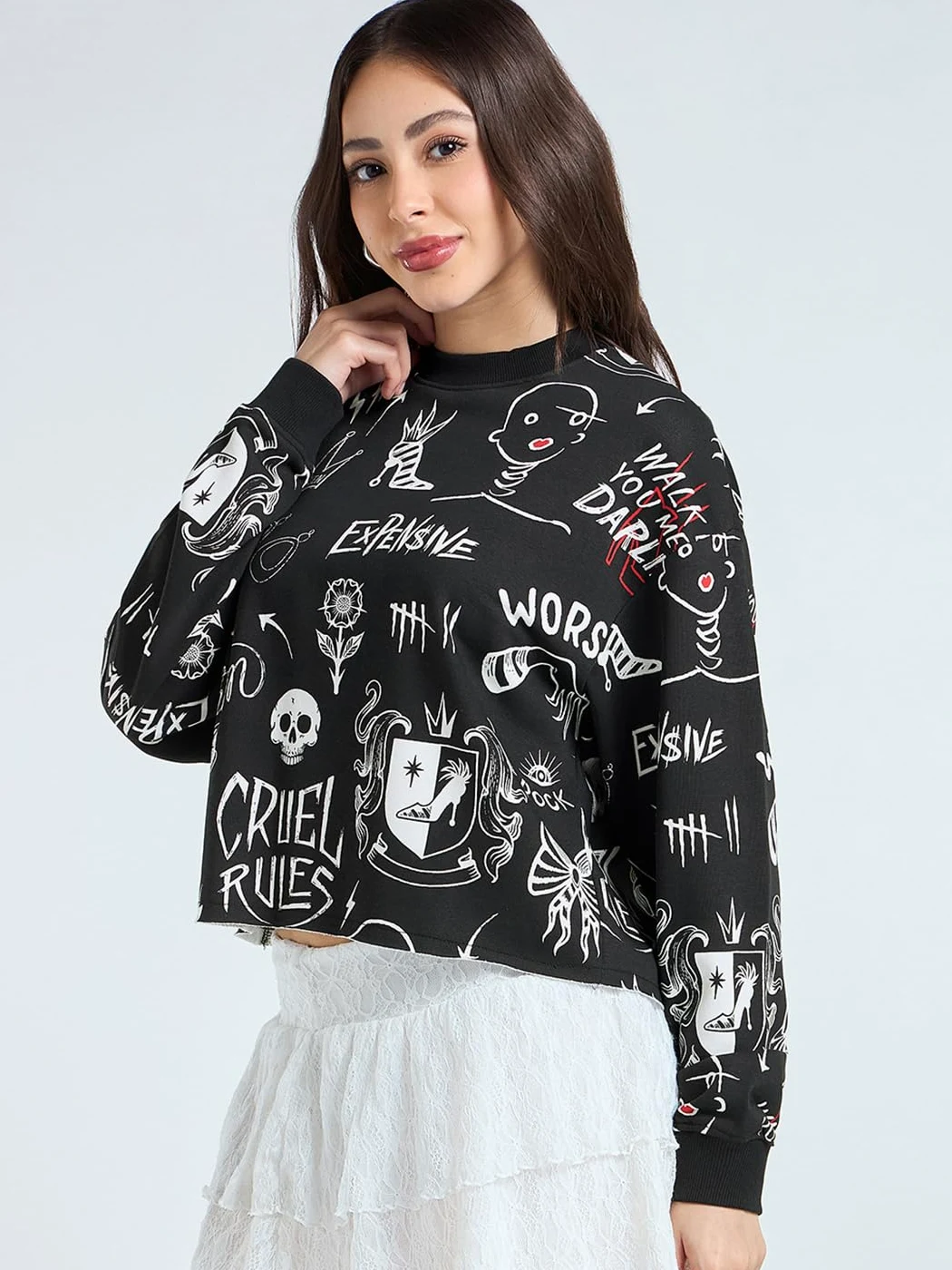 Bewakoof X Disney Cruella damska bluza oversize z mieszanki bawełny