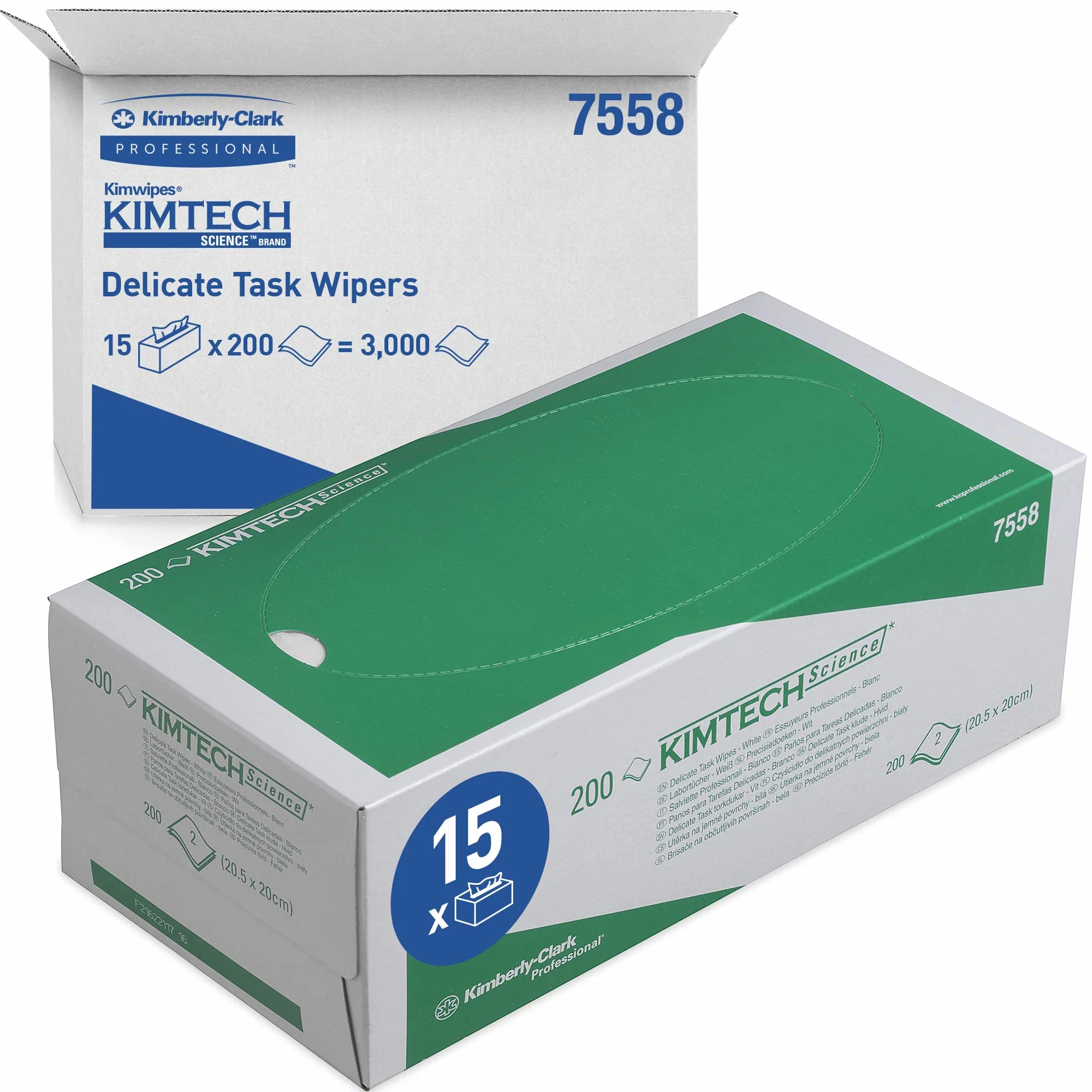 Ścierki Kimtech Science Precision 7558 — 15 kartony x 200 arkuszy, 2-warstwowe, białe