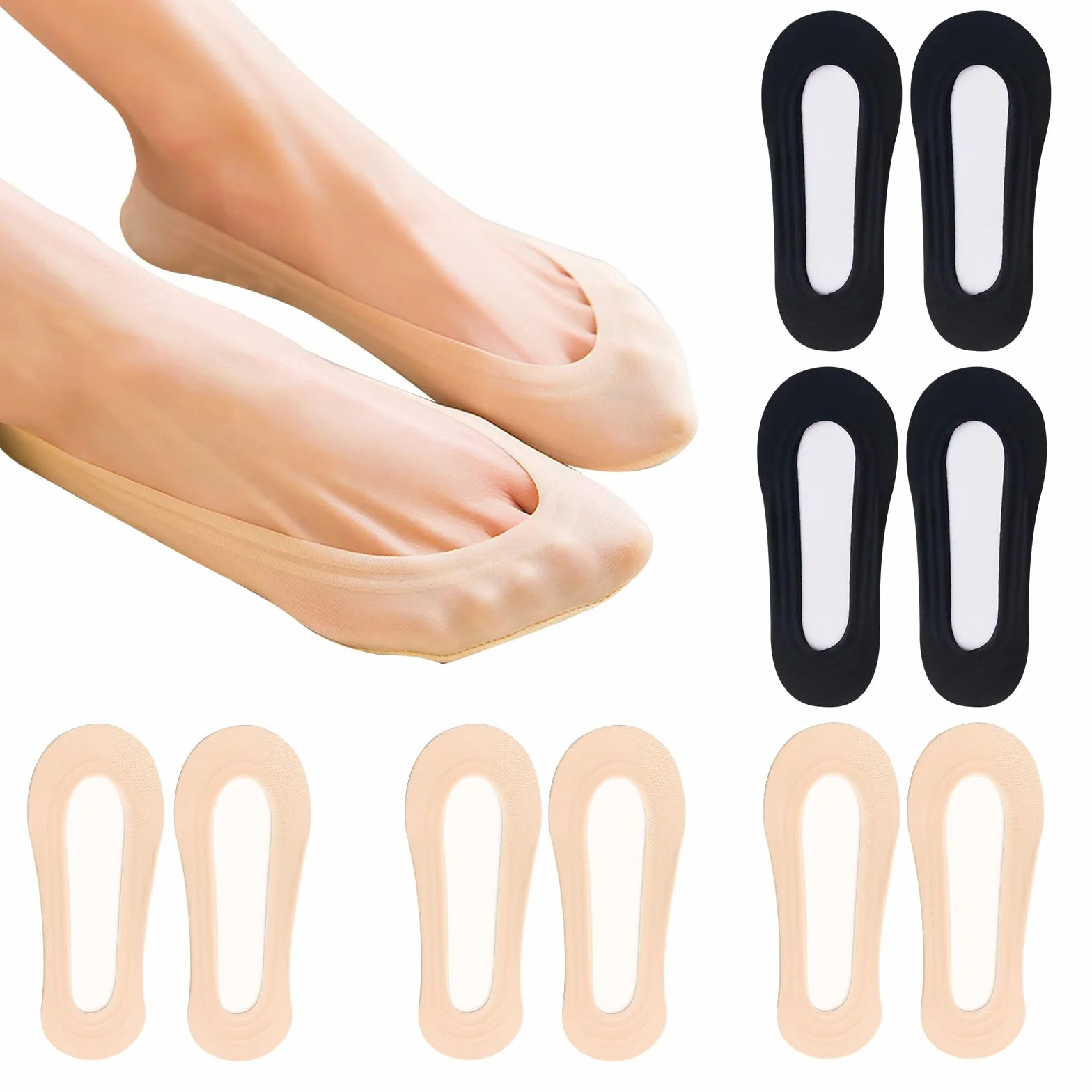 Skarpety damskie 5 par, skarpetki o niskim kroju skarpetki antypoślizgowe łódki Ultra niewidoczne skarpety na wysokich obcasach, buty do łodzi, trampki, mokasyny EU 35-39