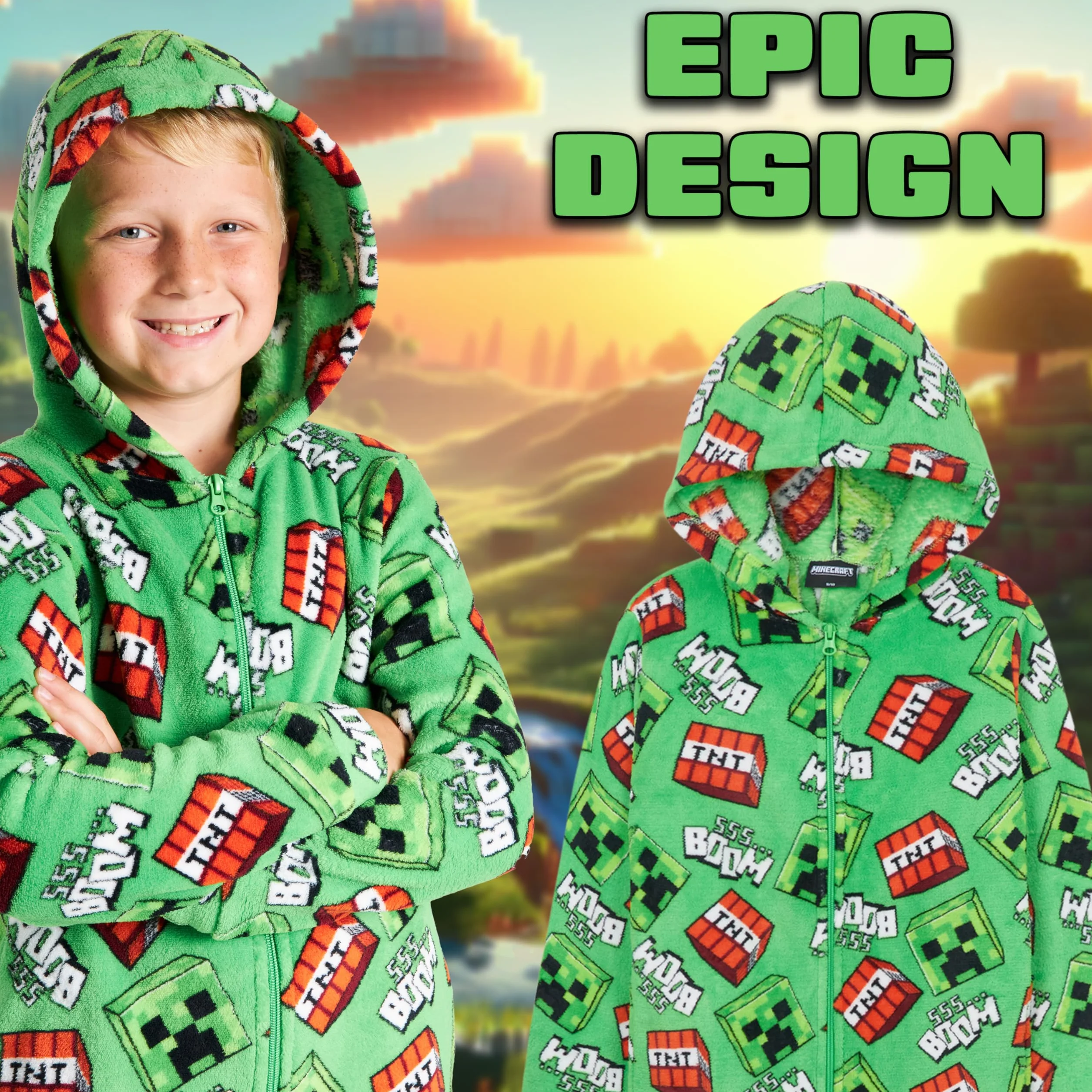Minecraft Onesie, kombinezon dziecięcy, piżama dla chłopców, kombinezon do spania dla dzieci, ciepły kombinezon polarowy