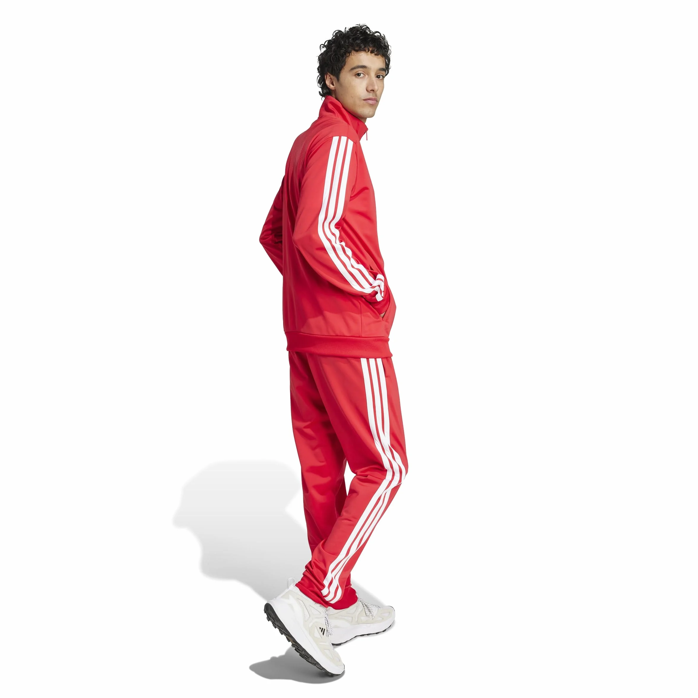 Adidas Sportswear Basic 3 Stripes Tricot Tracksuit Pure Ruby White L