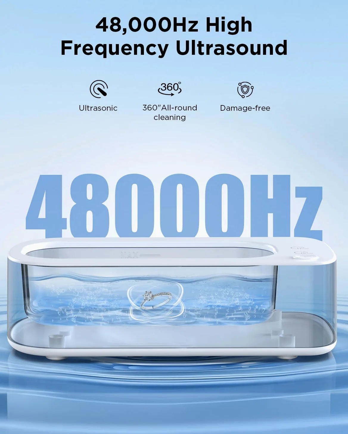 Ultradźwiękowa maszyna do czyszczenia biżuterii: ultradźwiękowa myjka 48 kHz do biżuterii, okularów, pierścionków, paska do zegarka, protez, z dwoma trybami czyszczenia, zbiornik ze stali