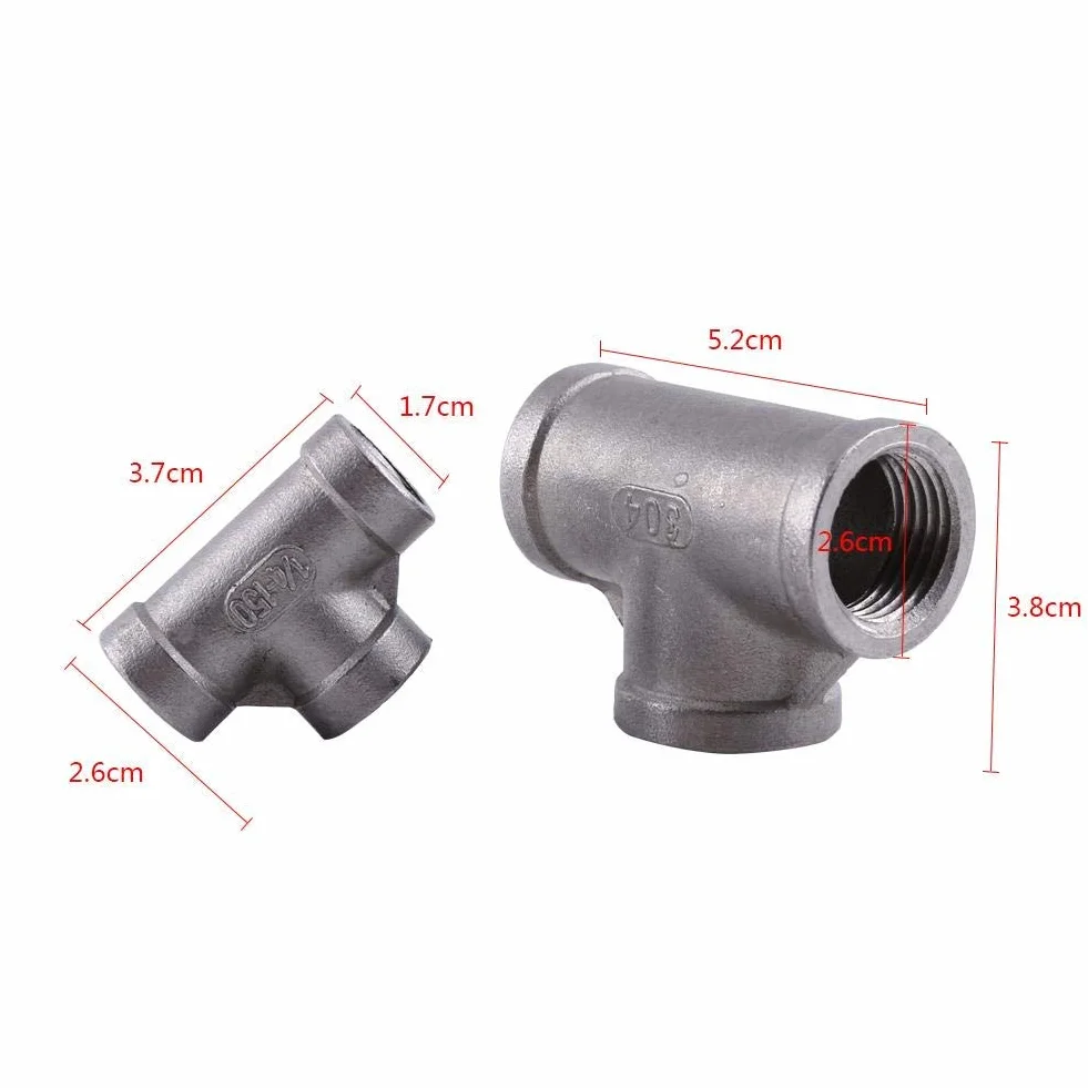 NPT-Rohrfitting 1/2 '' 1/4 '' 304 Edelstahl Innengewinde T-Stück(304 1/2 '' 52mm)