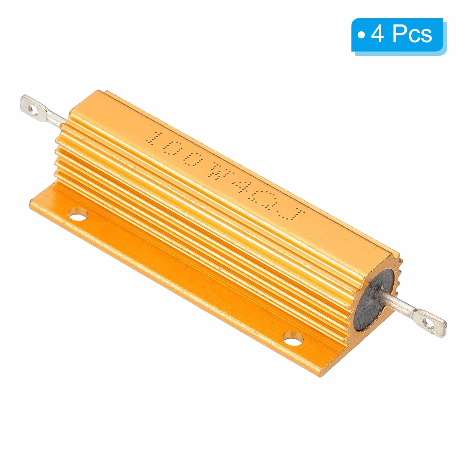 PATIKIL 100W 4 Omy Rezystor w Aluminiowej Obudowie, 4-pak Rezystorów Drutowych w Aluminiowej Obudowie z Gwintowanymi Zaciskami, Rezystor Mocy 5% Tolerancji, Złoty