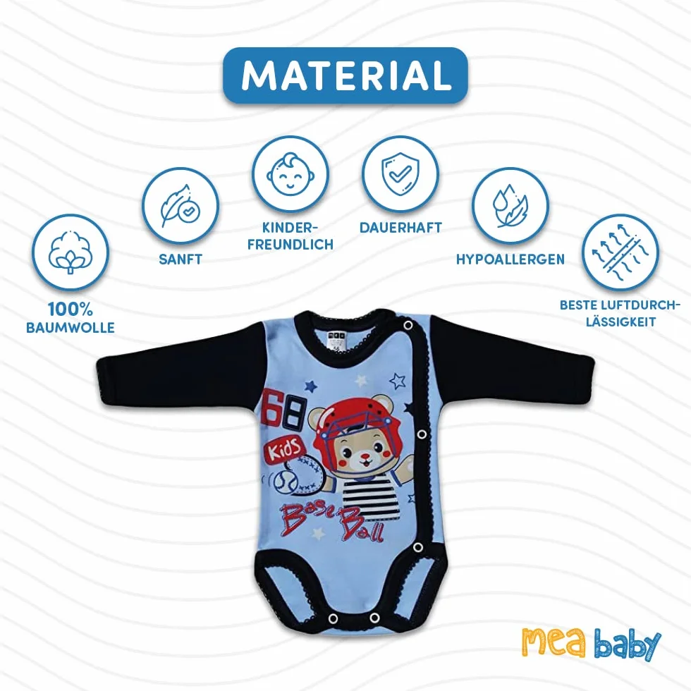 MEA BABY niemowlęce body z długimi rękawami unisex z nadrukiem, opak. 5 szt. Body dla niemowląt dla chłopców Body dla niemowląt dla dziewczynek (62)