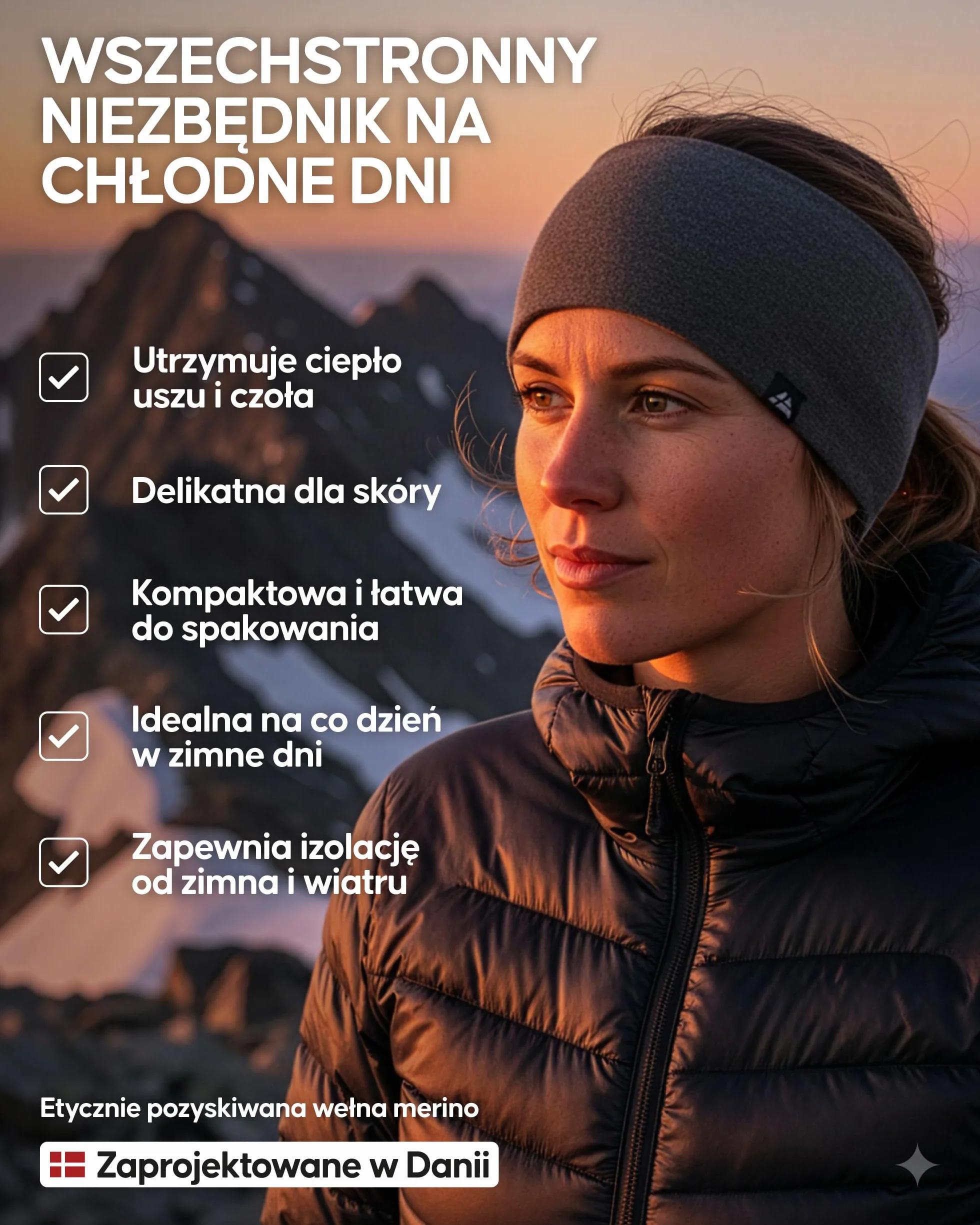 DANISH ENDURANCE Opaska na Głowę z Wełny Merino, z Podszewką z Termicznego Polaru, Unisex, Ciemny Granatowy, S/M