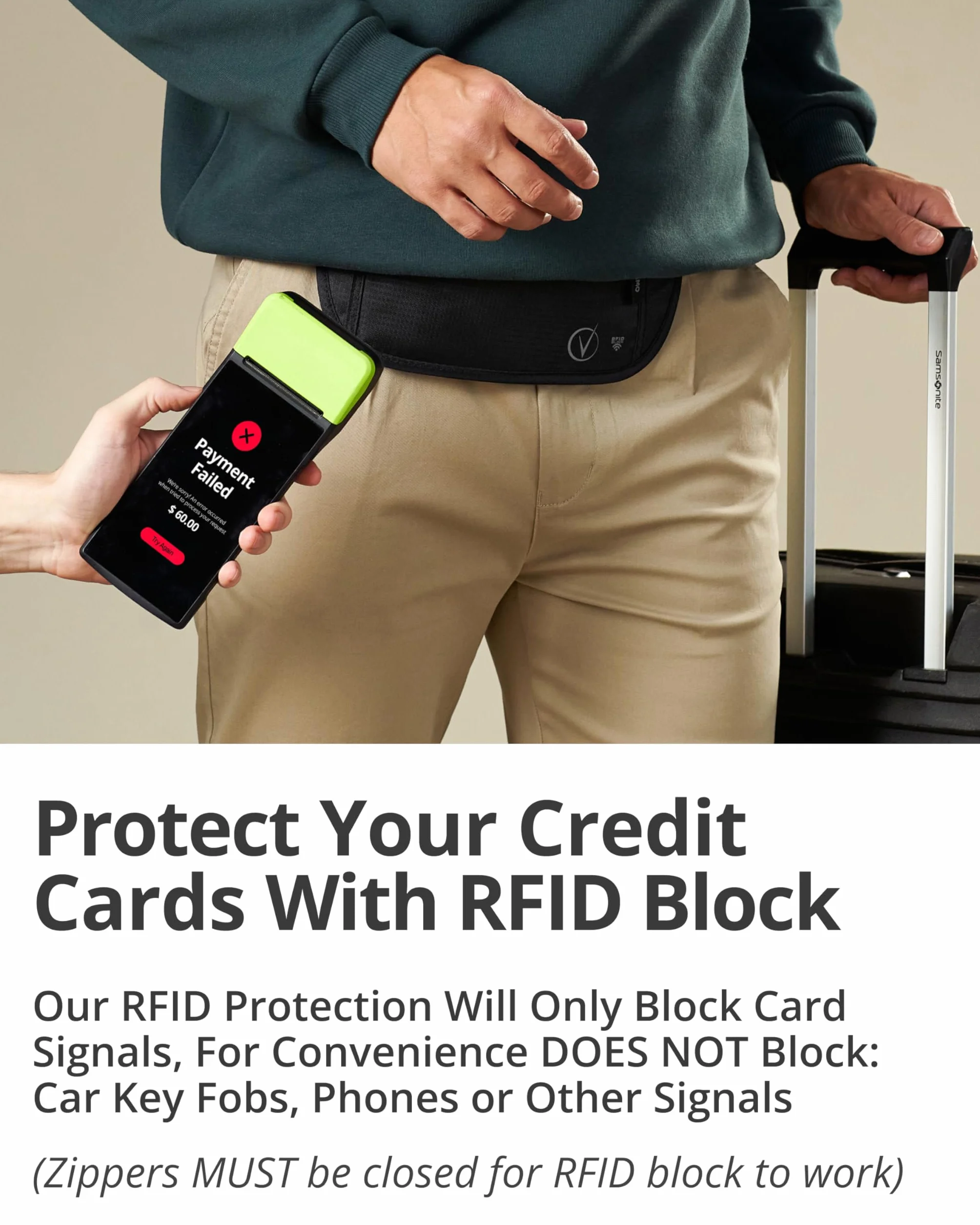 Vantamo Pas na pieniądze z RFID, dla mężczyzn i kobiet, ukryty uchwyt na paszport na podróż, 2 przegródki podróżne saszetka dla kobiet, antykradzieżowa, Onyks i szary, One Size