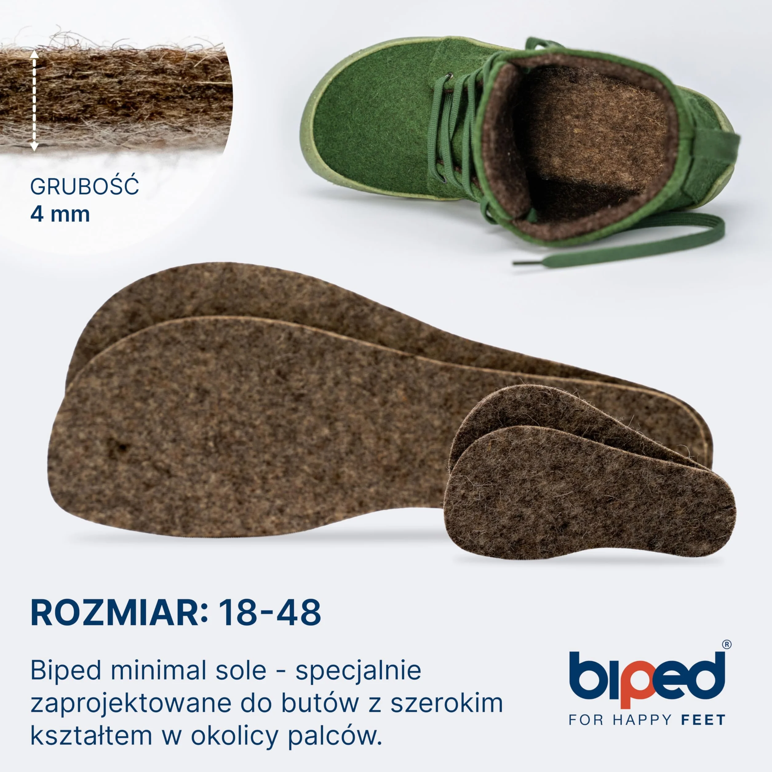 biped minimal sole ZUBIRI - 2 pary wkładek do butów barefoot - wkładki z prawdziwego filcu wełnianego - pasują do butów minimalistycznych dla dorosłych i dzieci(42)