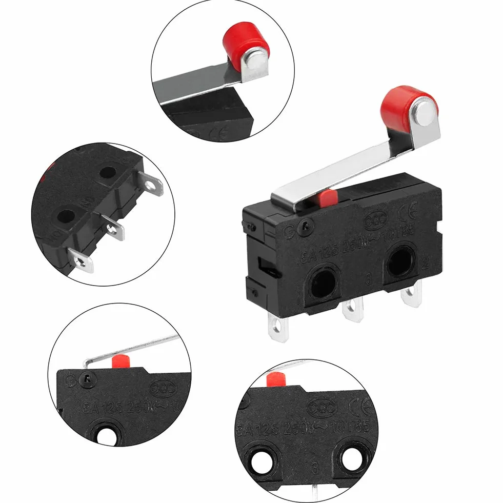 10 sztuk Micro Roller Limit Switch Chwilowy długi zawias szybkie działanie AC 250V 5A SPDT Snap Micro Quick Action Przełącznik