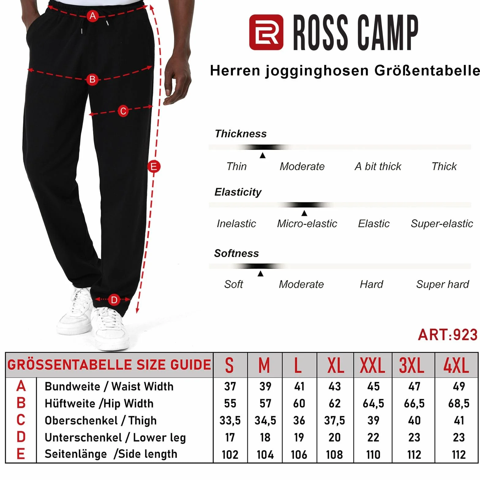 ROSS CAMP Męskie spodnie do biegania, długie spodnie sportowe z bawełny, spodnie rekreacyjne, treningowe, spodnie dresowe, joggery, szerokie, nowoczesne