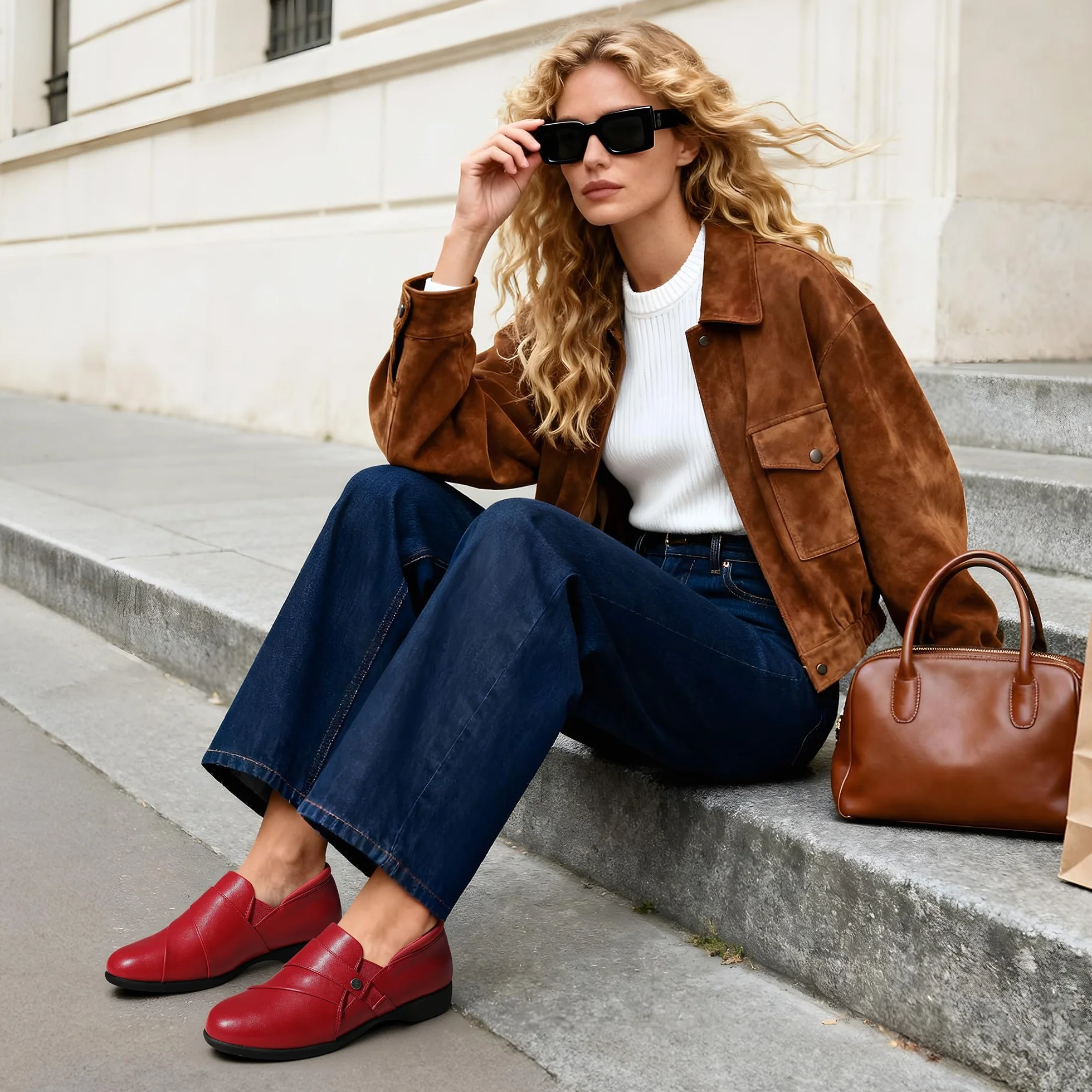 DREAM PAIRS Mokasyny dla kobiet wsuwane Komfortowe eleganckie mokasyny do pracy biurowej Mokasyny biznesowe i casualowe z ekoskórą, okrągły przód z podparciem sklepka, Czerwony, 41 EU