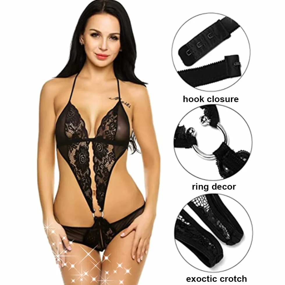 bielizna damska, seksowna, nocna z dekoltem w serek Halter Babydoll z otwartą koronką, erotyczna bielizna, bielizna nocna, bielizna nocna, body do spania