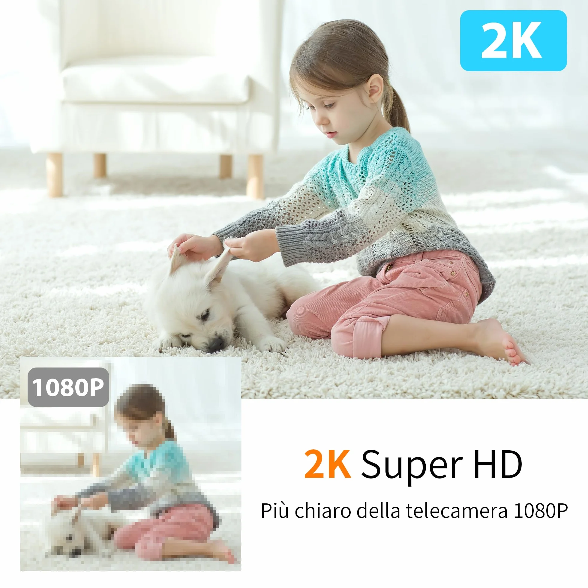 KAWA babyphone 2K WiFi 360°. Kamera IP do domu/zwierząt, audio 2-drogowe, nocniki, wykrywanie ruchu, chmura/karta TF, Alexa.