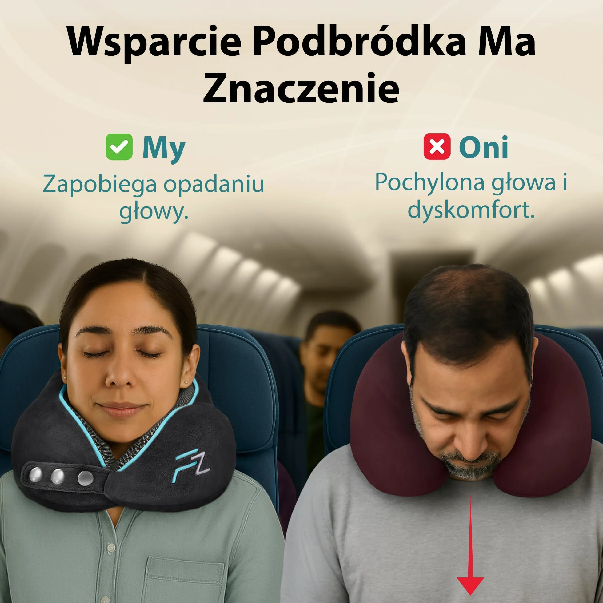 FLOWZOOM Poduszka Podróżna z Pianki Memory 360° Regulowany Zagłówek Czarny