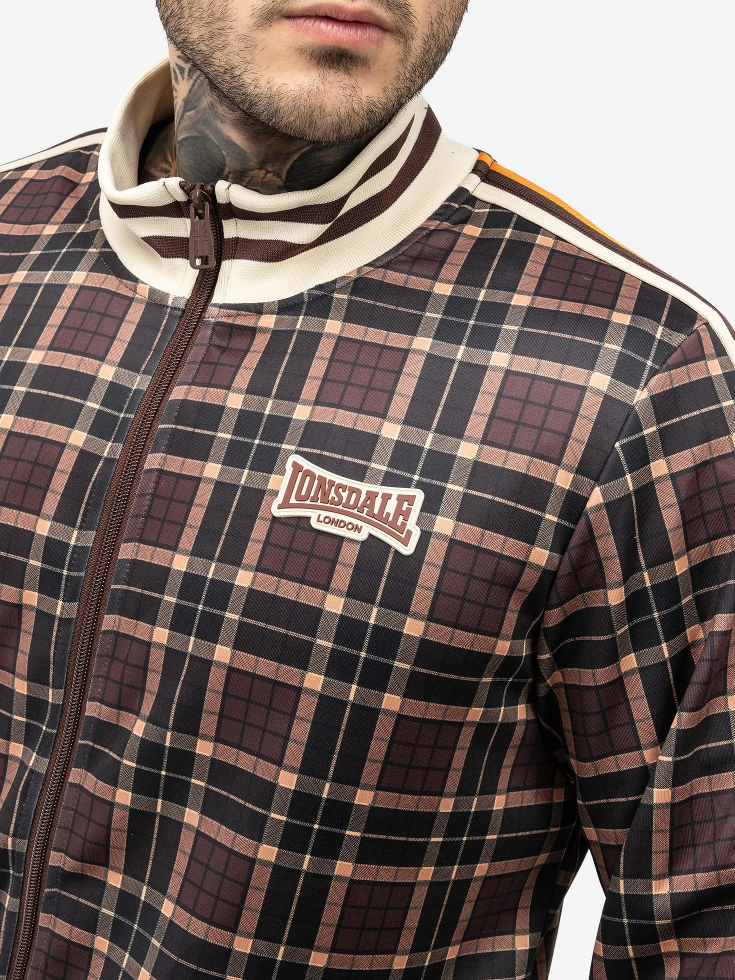 Lonsdale M?ski dres treningowy w?ski krój HEDLEY, br?zowy/ecru/pomara?czowy, XL, 117638, br?zowy/ecru/pomara?czowy, XL