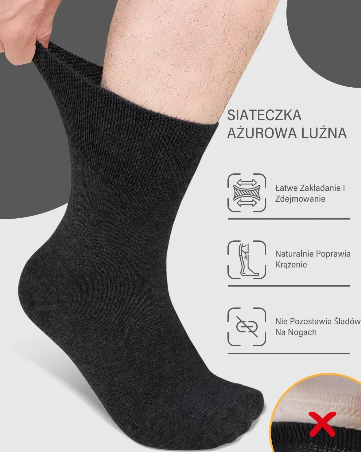 Skarpety Męskie bez ściągacza: Skarpety dla Diabetyków z Bawełny z Komfortowym Obrzeżem i Bez Szwów – Zdrowotne Skarpety dla Diabetyków z Obrzękami, do Pracy, Biura i Codziennego Użytku