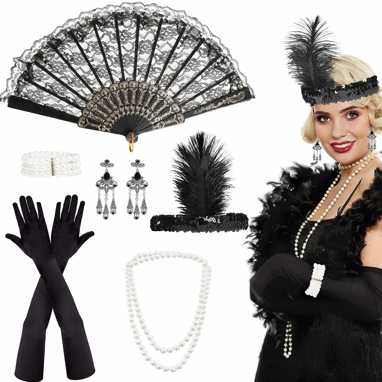 Zestaw akcesoriów w stylu Wielkiego Gatsby'ego 1920 dla kobiet