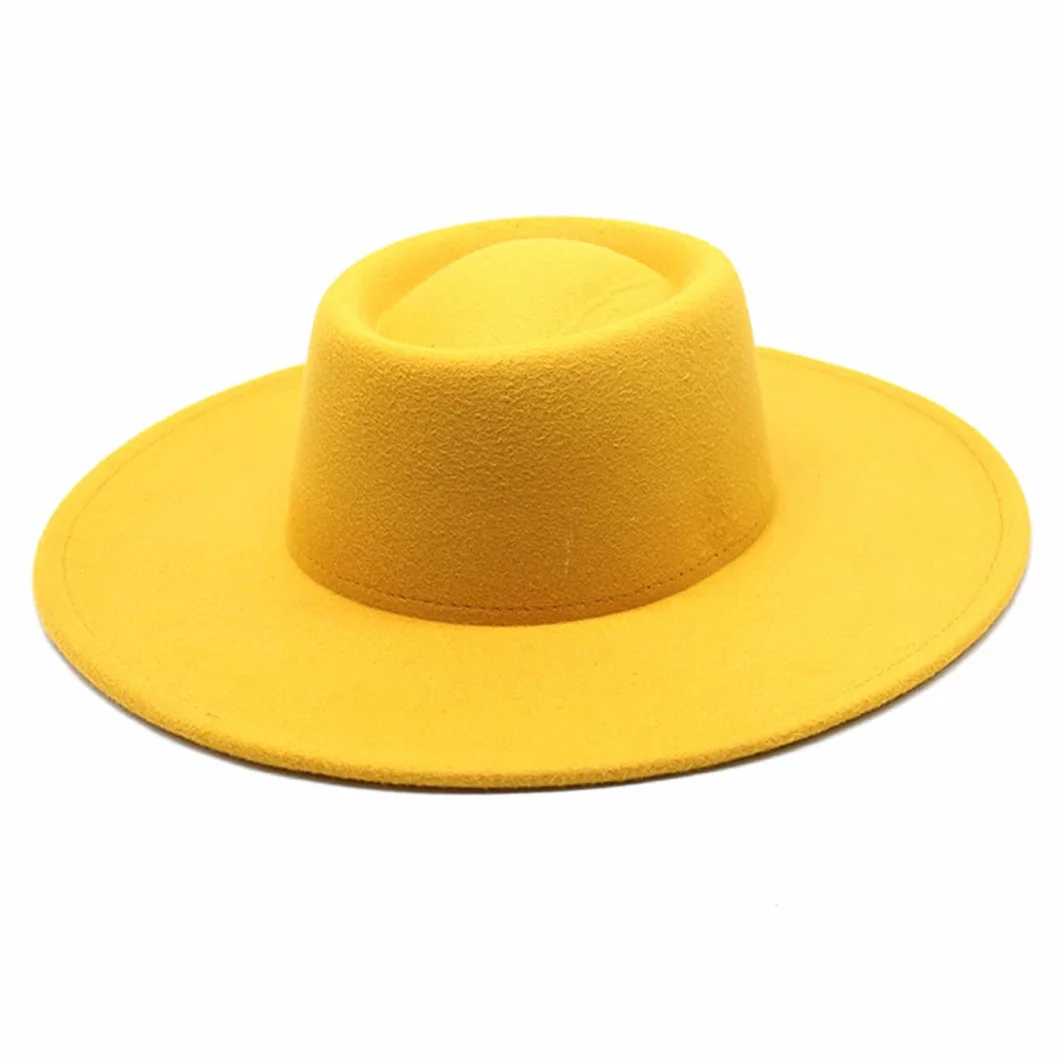 Klasyczny brytyjski styl 9,5 cm duży szeroki rondo kapelusz fedora dla kobiet jesień zima filcowe kapelusze kościelne