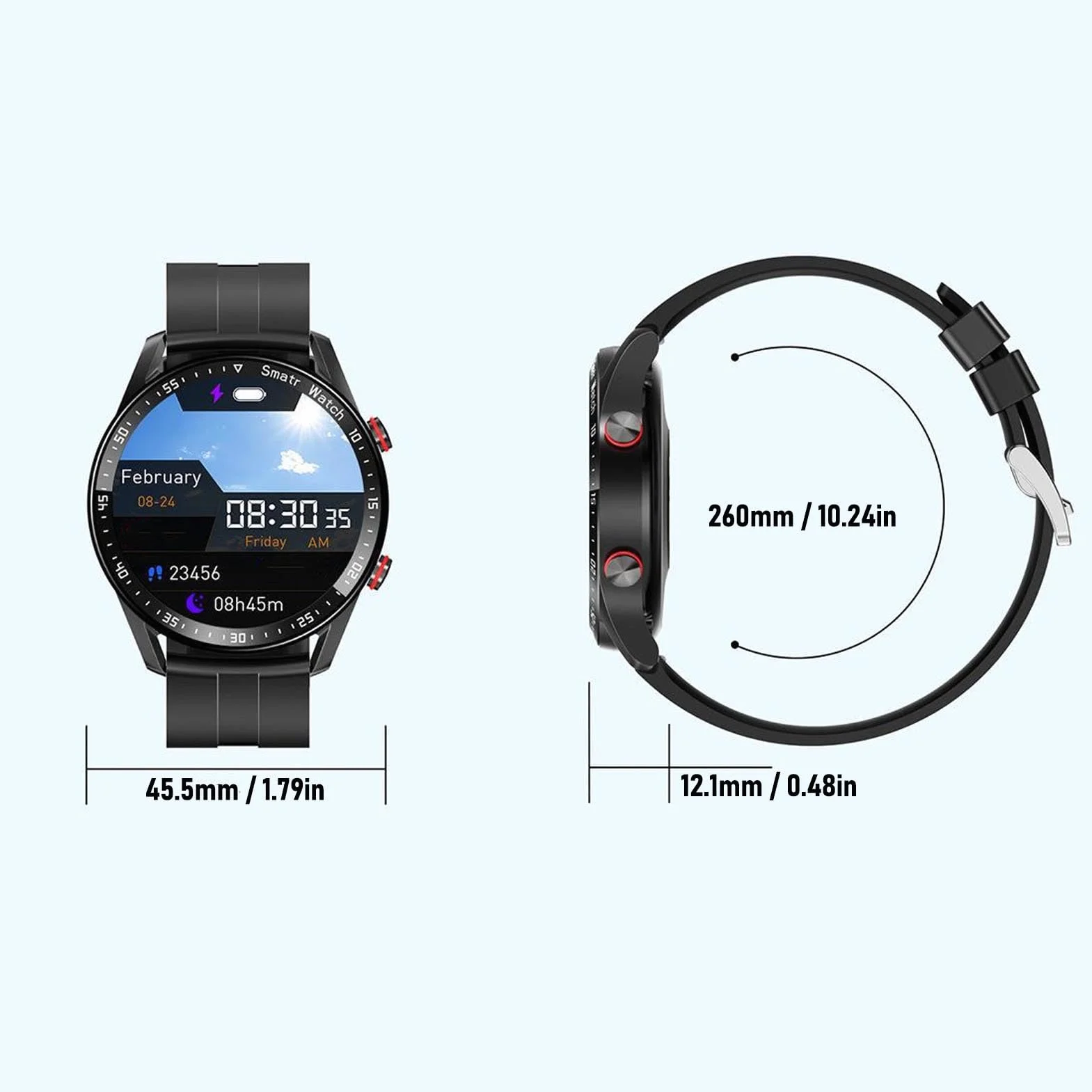 ASHATA Inteligentny Zegarek, Business Watch Professional Watch z 1.5 Cali Pełny Ekran Dotykowy 4 Twarze Zegarków BT Call Powiadomienia Fitness Tracker dla Mężczyzn Kobiety