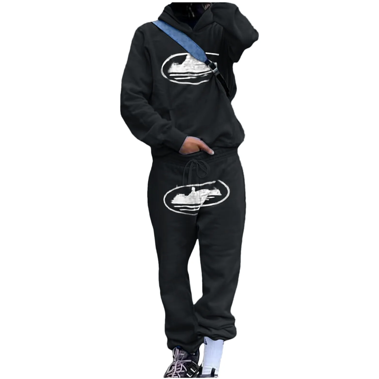 Nofs męski dres do joggingu, zestaw sportowy dla mężczyzn, bawełna, dres treningowy, strój rekreacyjny, dwuczęściowy strój do joggingu, hip hop, spodnie Y2K, streatwear
