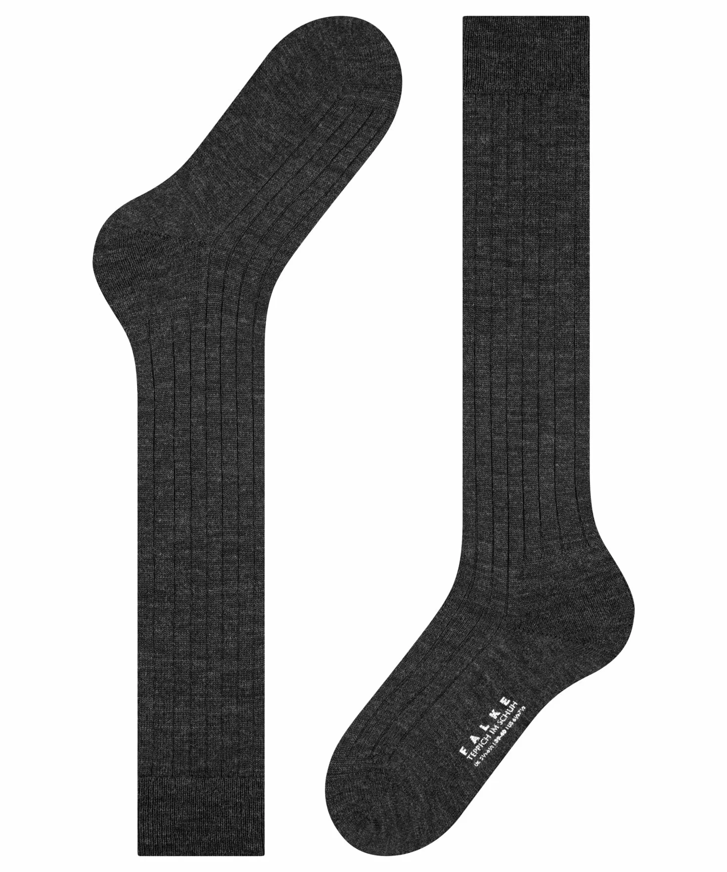 FALKE Mężczyźni Podkolanówki Teppich Im Schuh M Kh Wełna długie jednokolorowe 1 Para, Szary Anthracite Melange 3080, 43-44