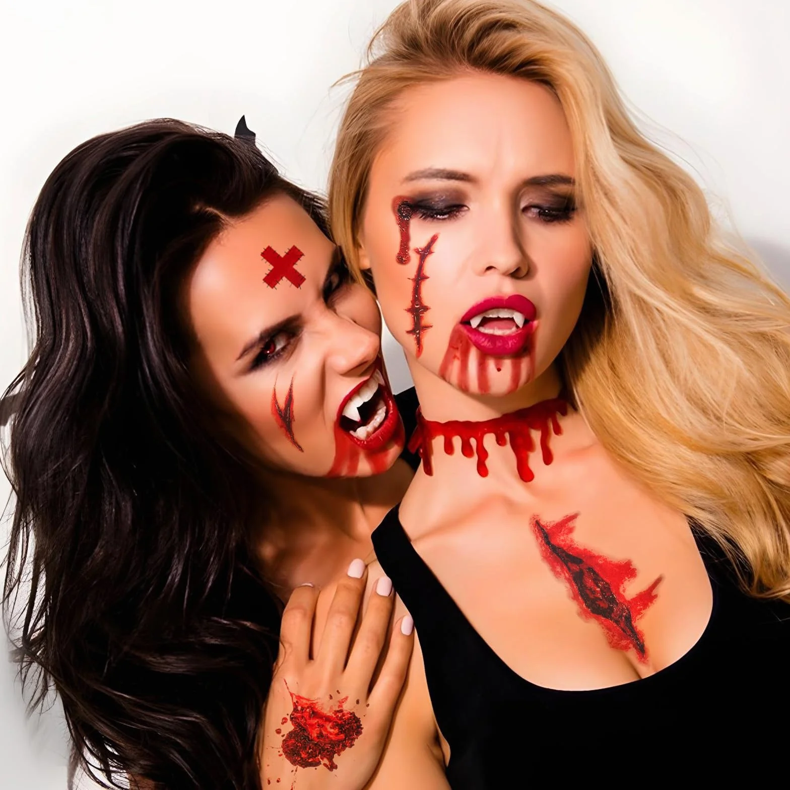 10 arkuszy tatuaży na Halloween, tymczasowe, realistyczne rany, wodoodporne, Halloween, Cosplay, straszna dekoracja makijażu