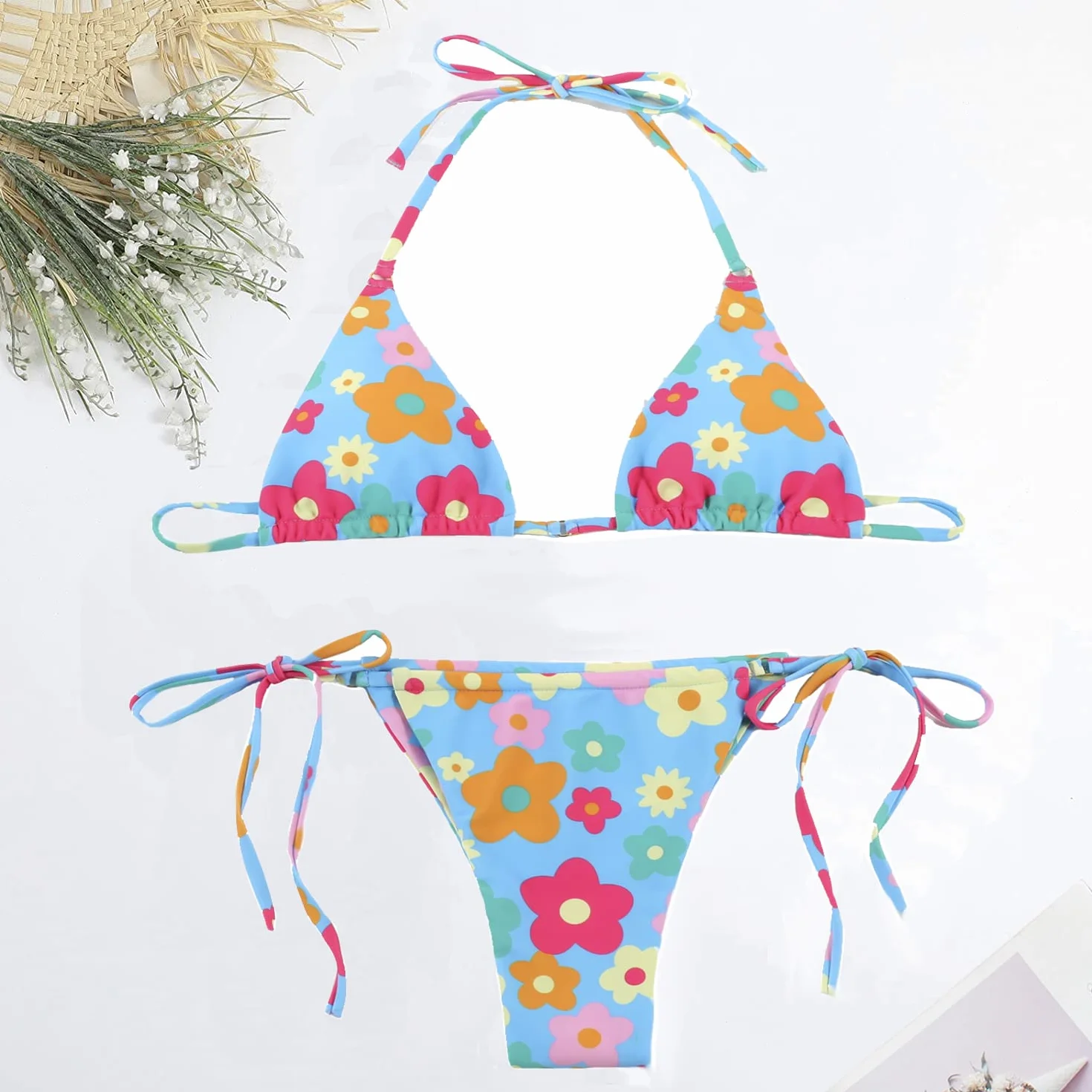 LUNNTE Damski zestaw bikini, tanga, strój kąpielowy, push up, z trójkątną miseczką, spaghetti, dwuczęściowy strój kąpielowy