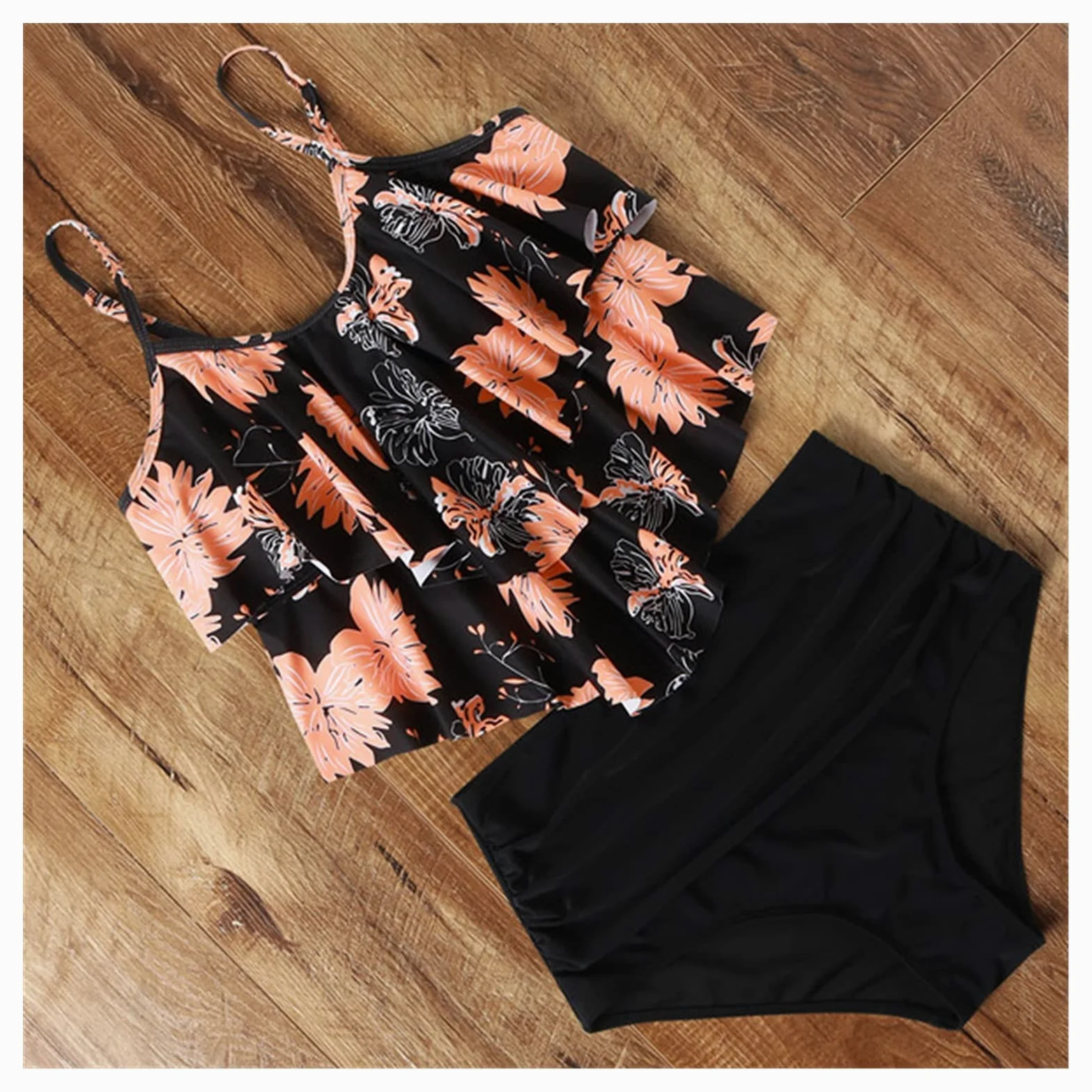 Dwuczęściowy strój kąpielowy Leopard Bikini Wysoka talia Bikini Zwierząt Drukuj Kwiatowy strój kąpielowy Strój kąpielowy z falbanką Stroje kąpielowe w dużych rozmiarach Kobiety Bikini Set (BL)
