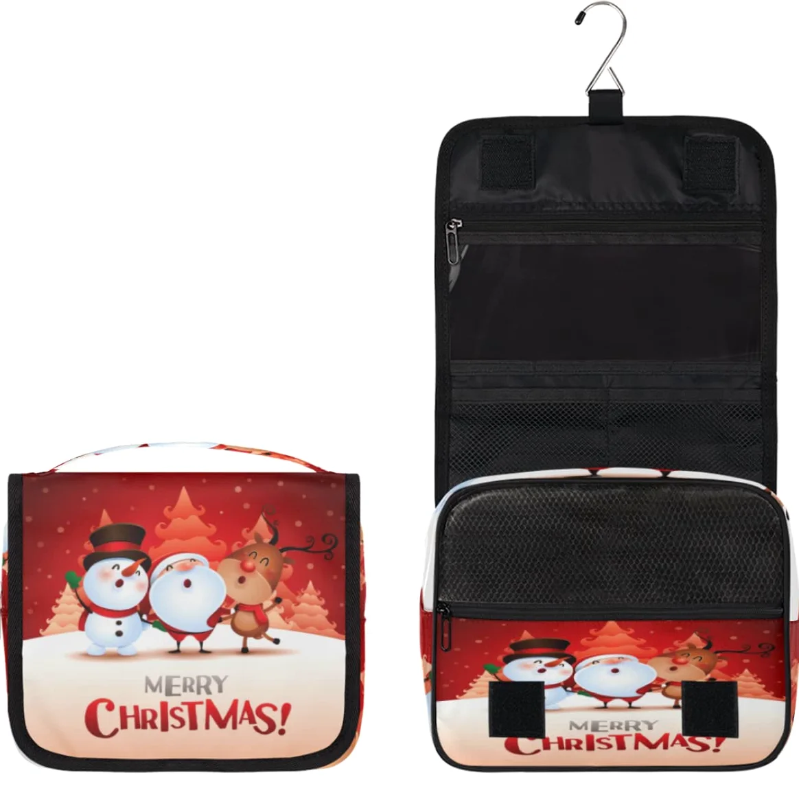 Świąteczna podróżna kosmetyczka Wesołych Świąt Wzory Mycie Torebka Unisex Wiszące przybory toaletowe Kosmetyczka Organizer do makijażu, wielobarwny, Jeden rozmiar