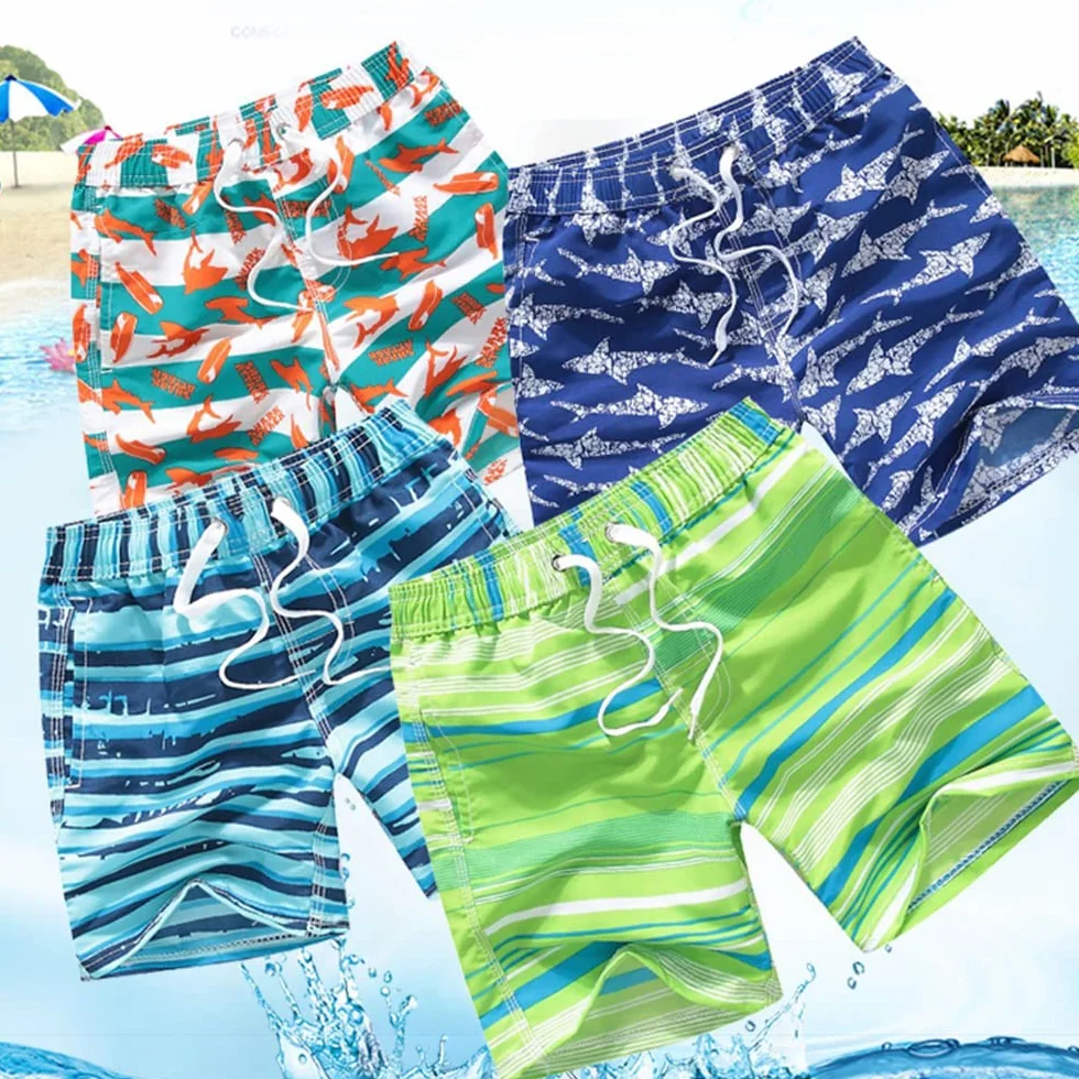FedMois spodenki plażowe Kąpielówki dla dzieci z podszewką z siatki (opakowanie 1), Zielony, 13-14 lat