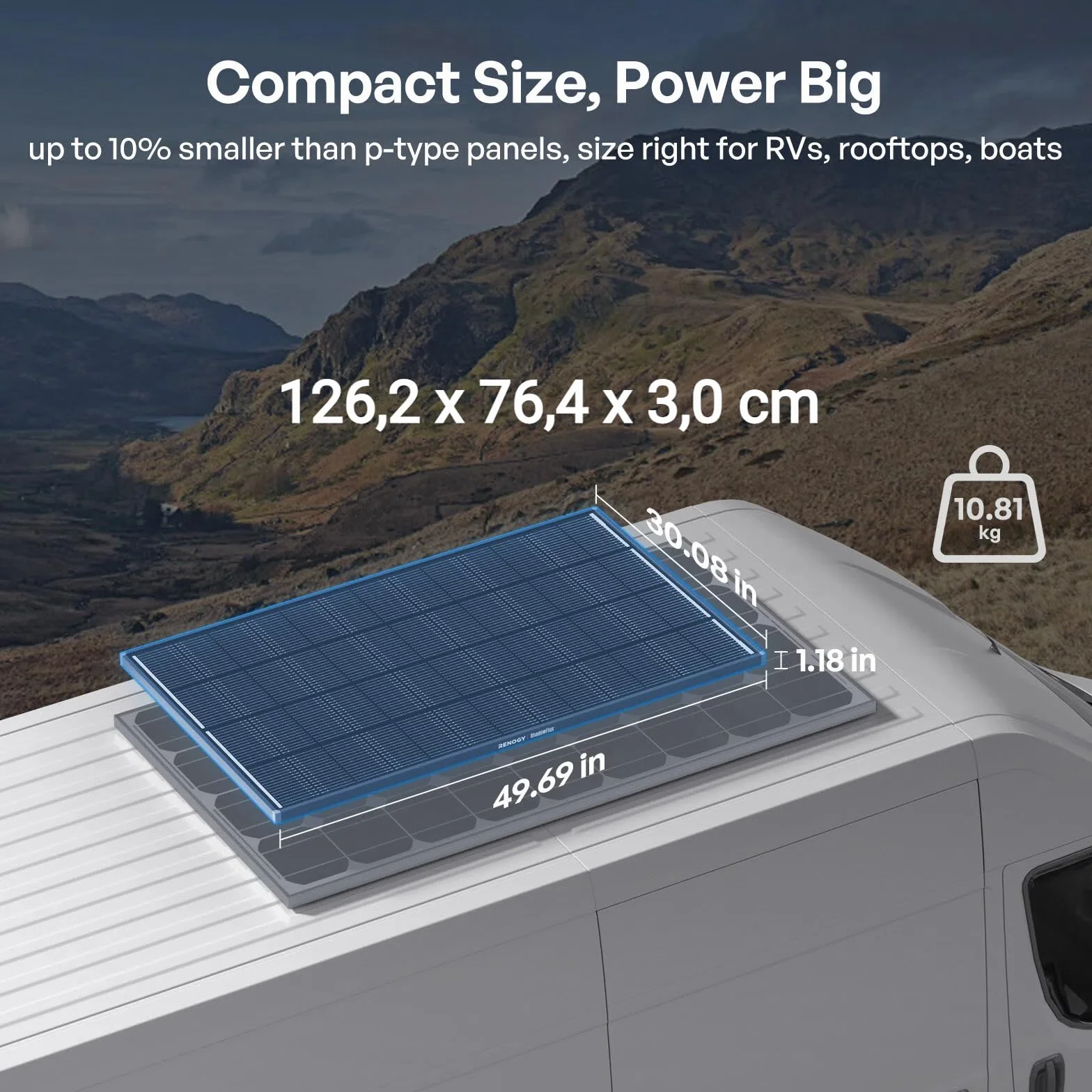 Renogy ShadowFlux moduł solarny 200 W, ochrona przed zacienieniem, typ N, moduł PV 200 W, 12 V, 25% wysoka wydajność, panel słoneczny do samochodów kempingowych, domów, balkonów, łodzi, dachów