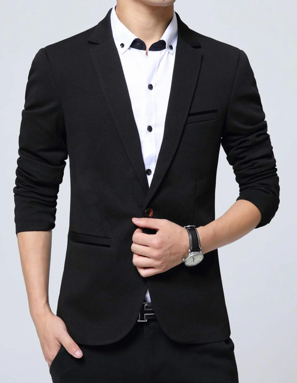 Męska Marynarka Casual Elegancka Slim Fit Zapinana Jeden Guzik